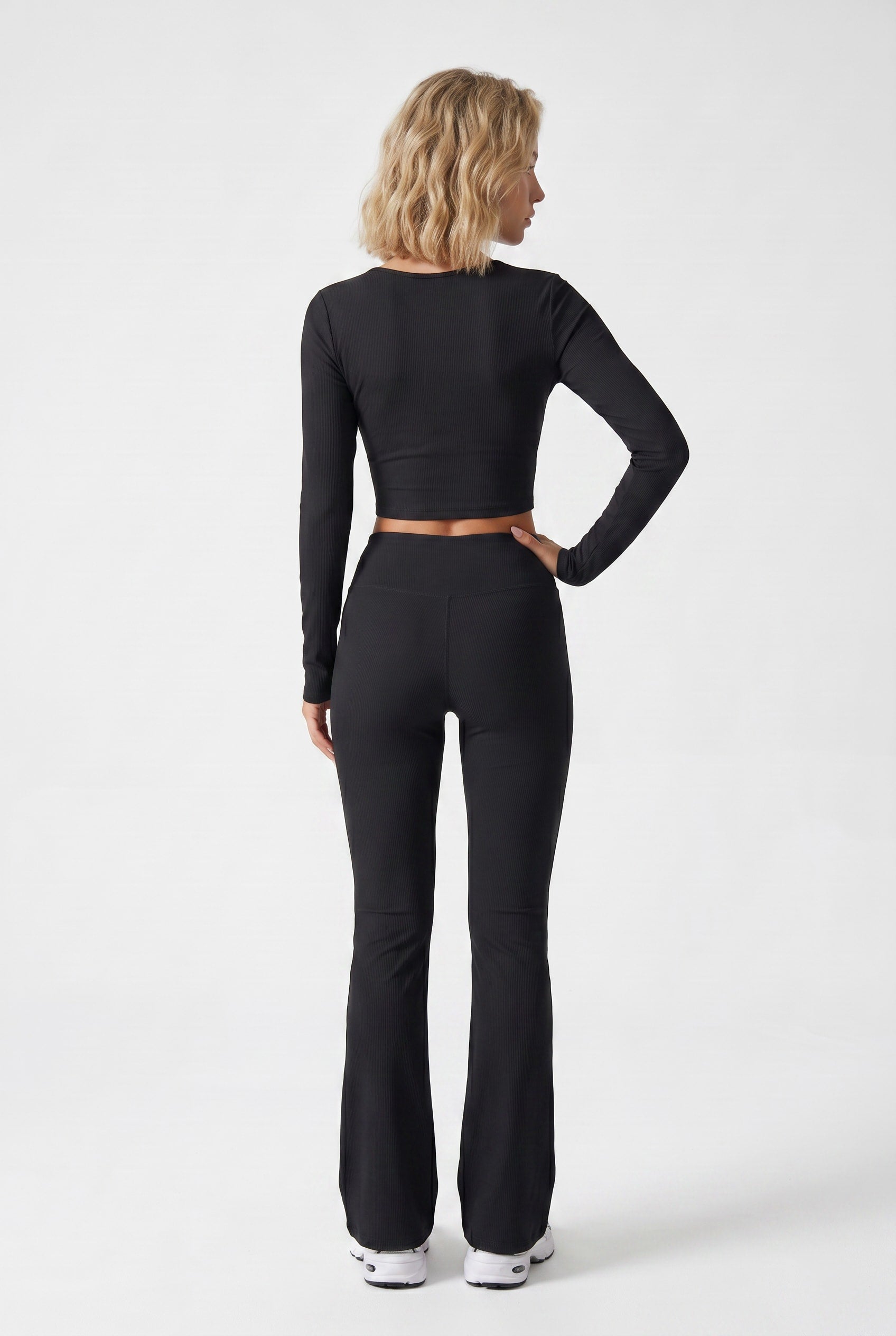 Black Ribbed Long Sleeve Activewear Set