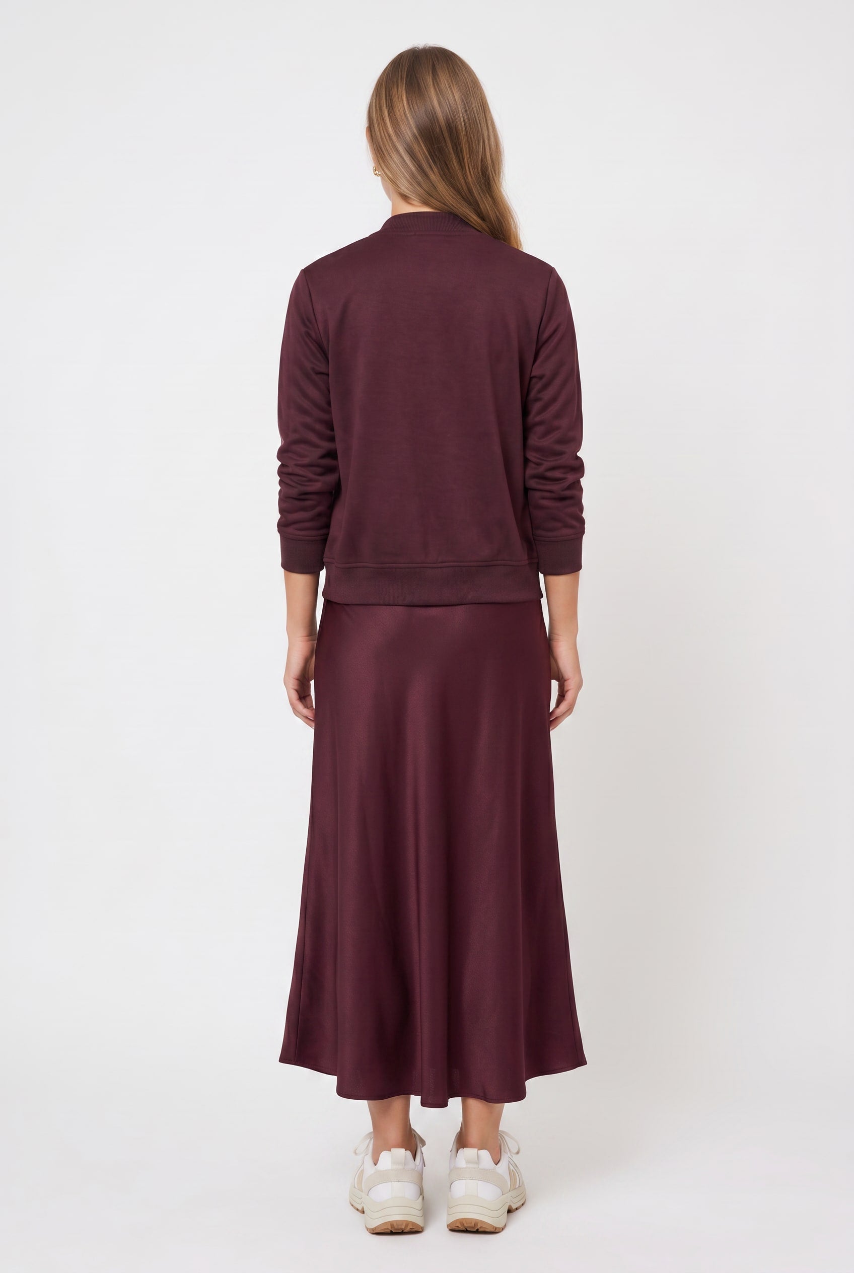 Burgundy Satin Midi Slip Skirt