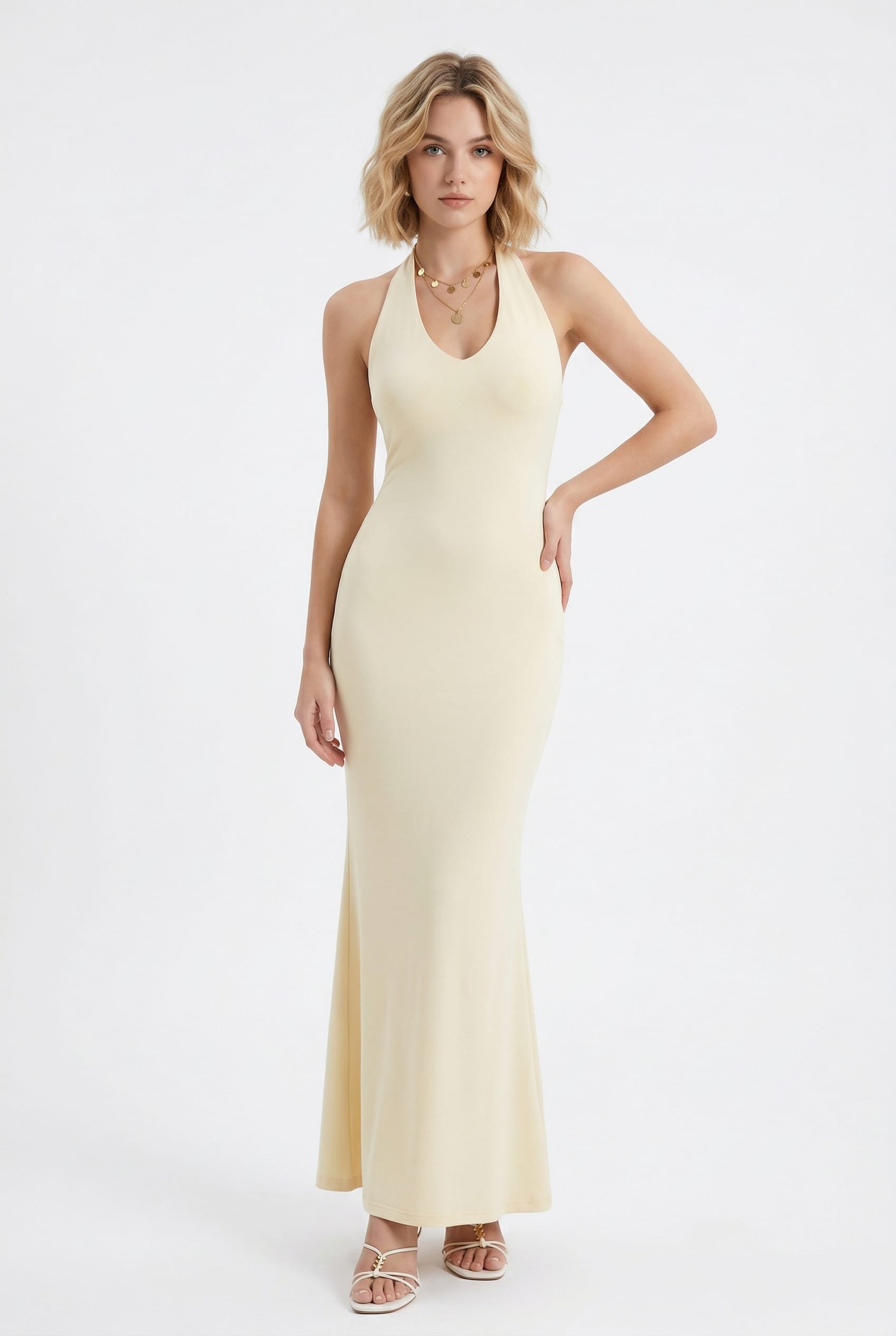 Butter Yellow Halter Neck Maxi Dress