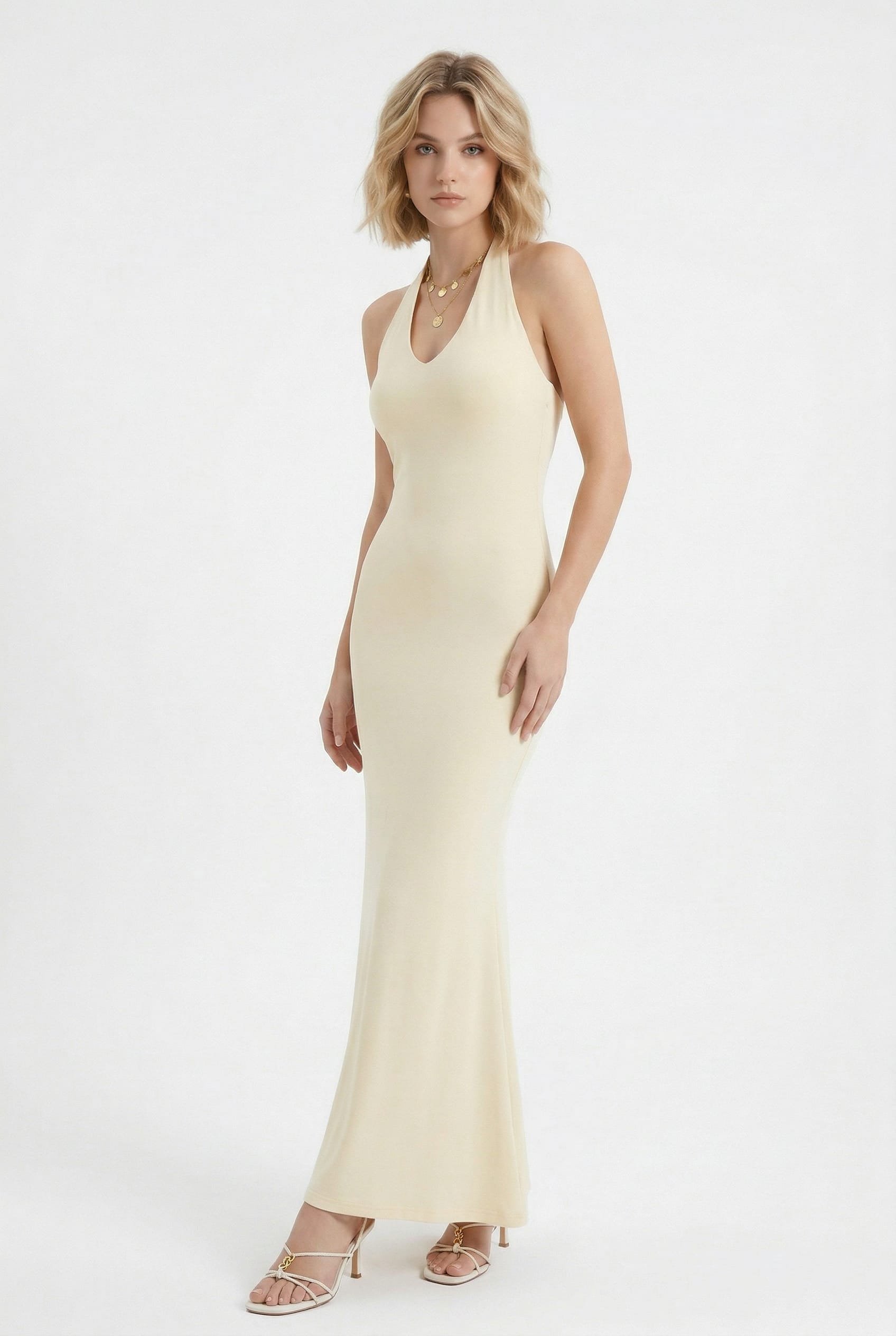 Butter Yellow Halter Neck Maxi Dress