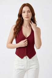Burgundy Halter Neck Fitted Vest