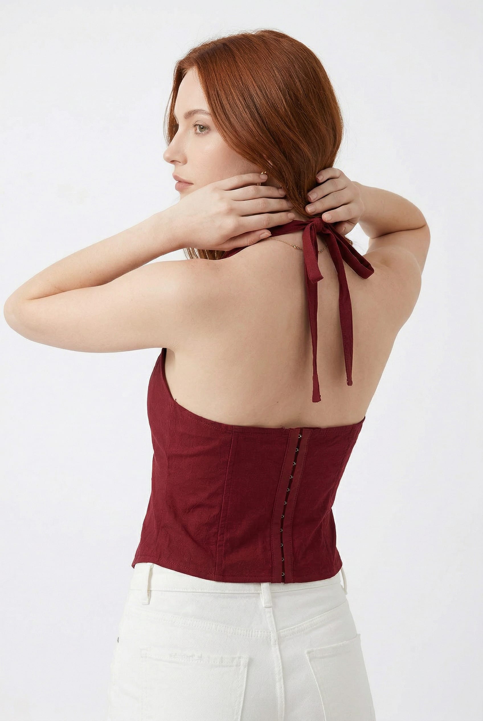Burgundy Halter Neck Fitted Vest