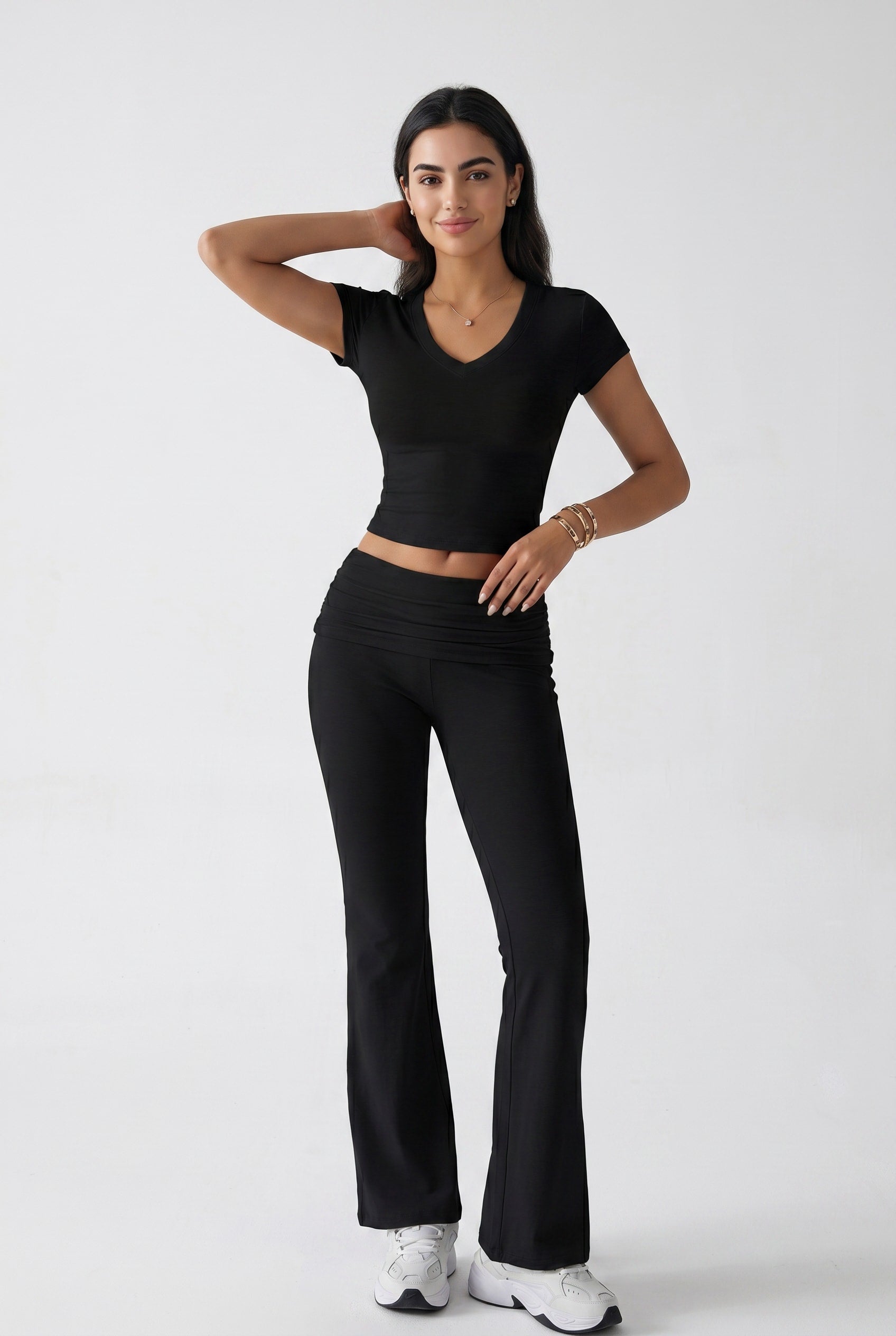 Black Flared High-Waist Yoga Pants
