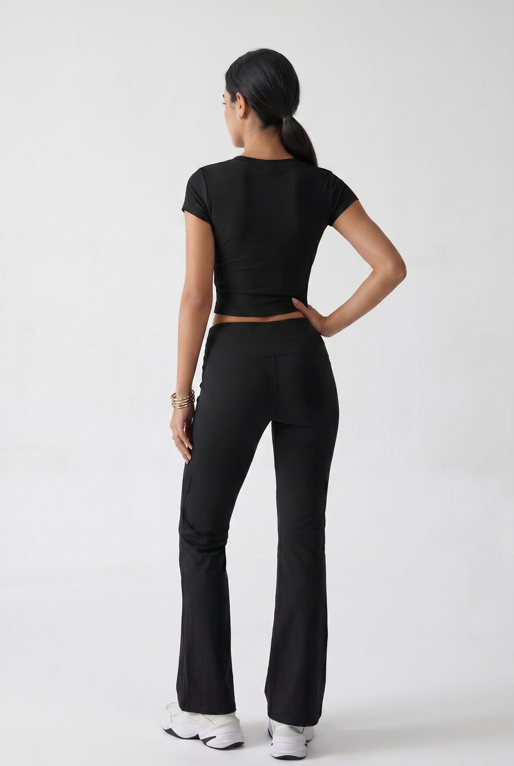 Black Flared High-Waist Yoga Pants