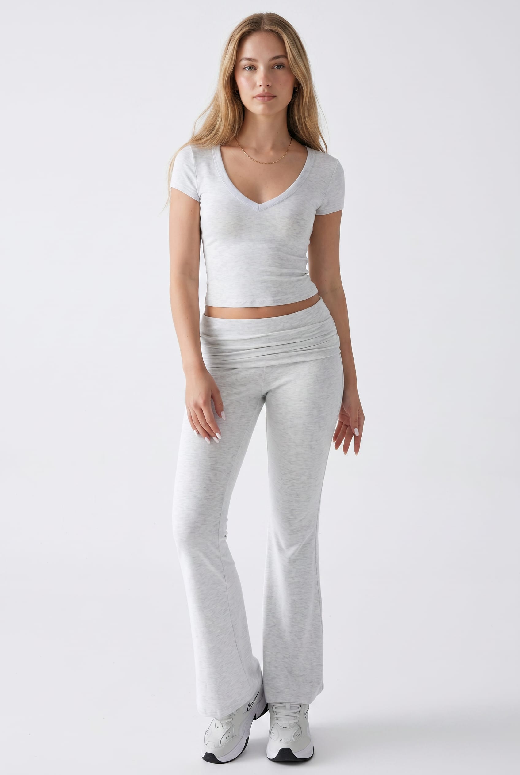 Grey Marle Crop Top Flare Pant Set