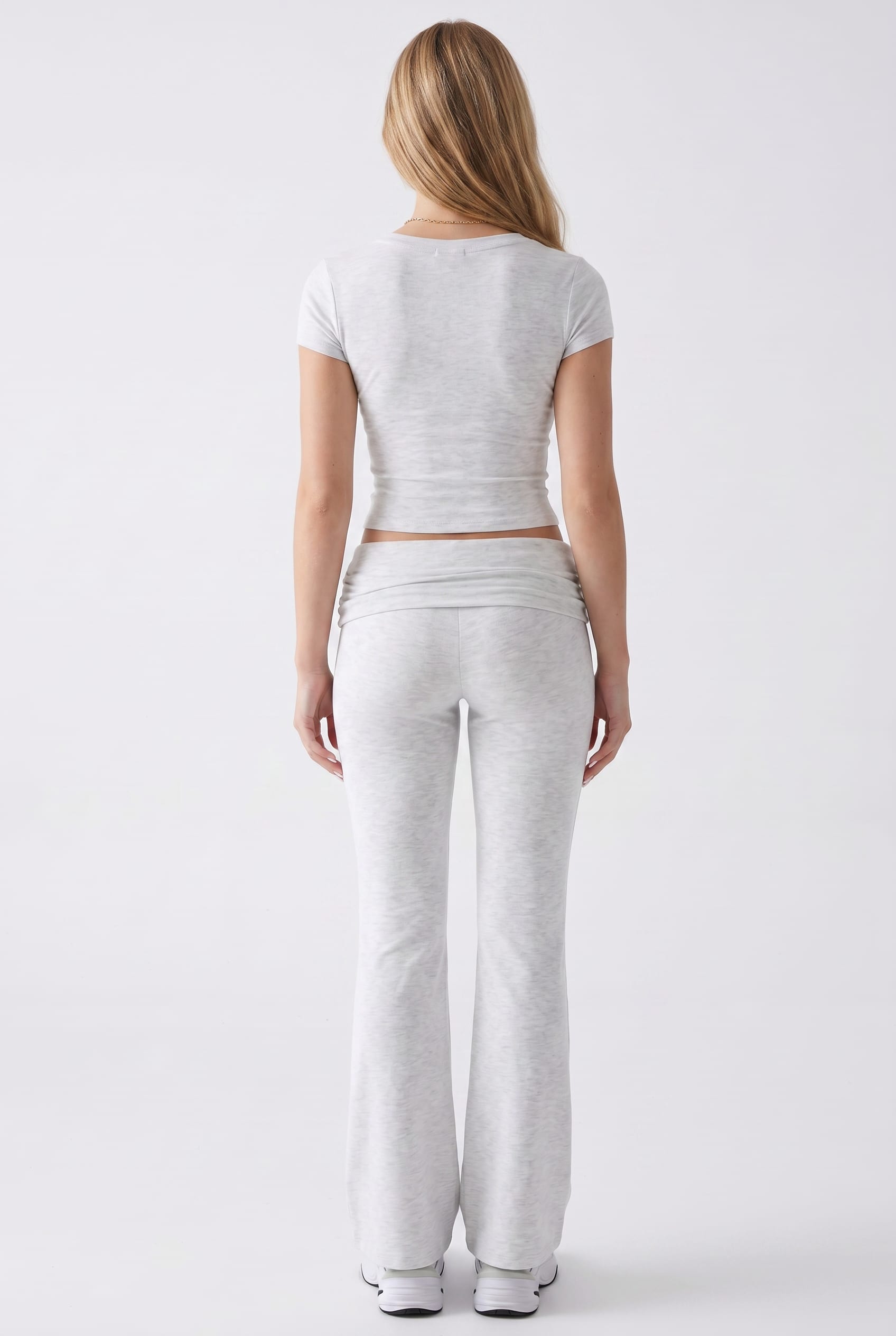 Grey Marle Crop Top Flare Pant Set