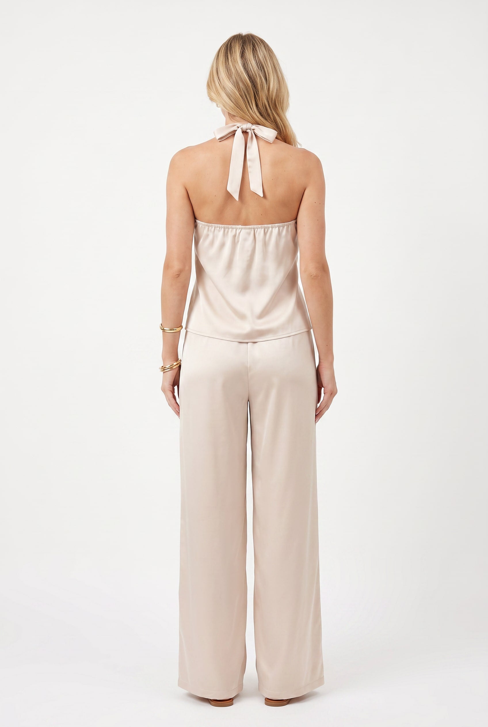 Champagne Satin Halter Top Co-ord Set
