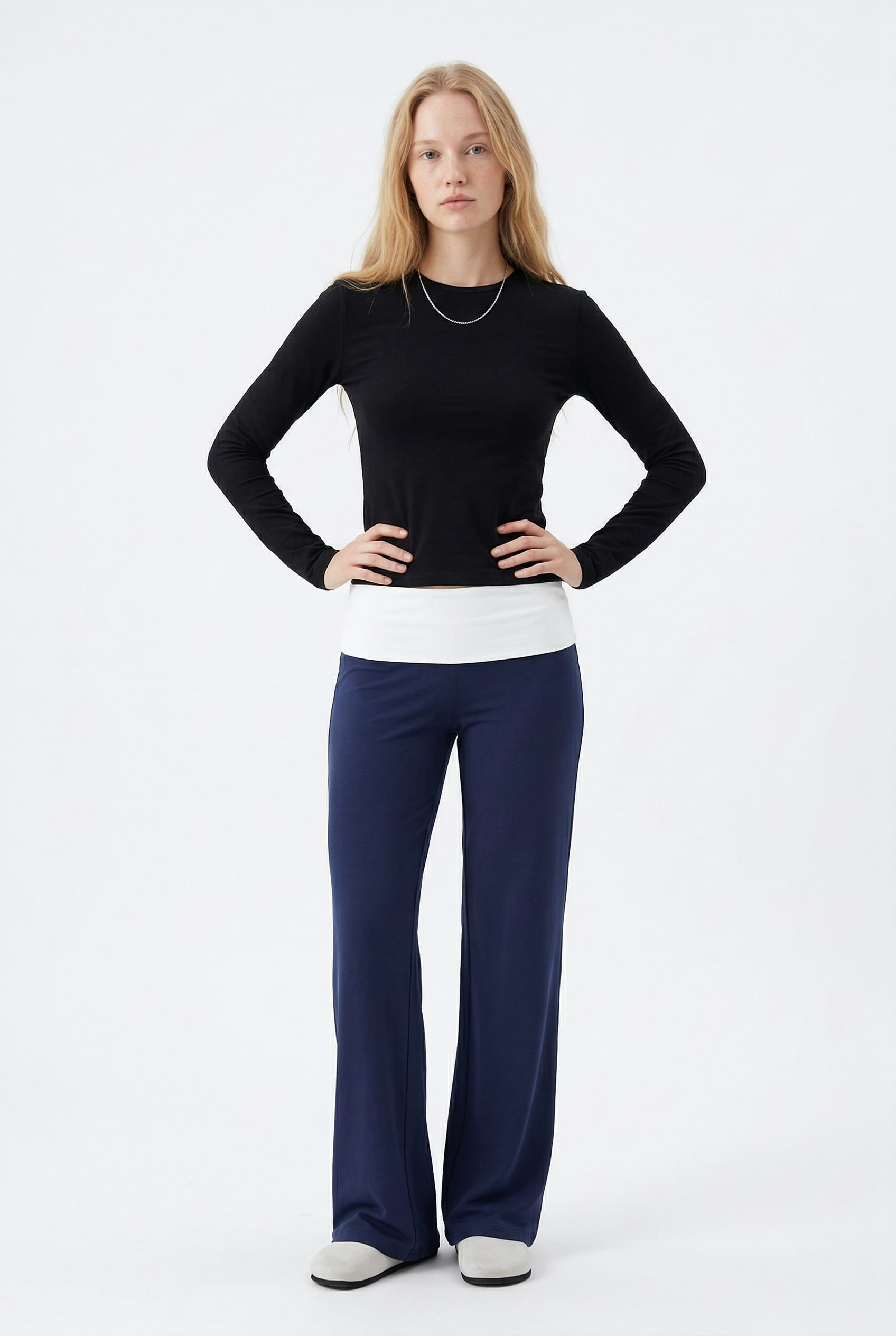Navy Wide Leg Tailored Trousers