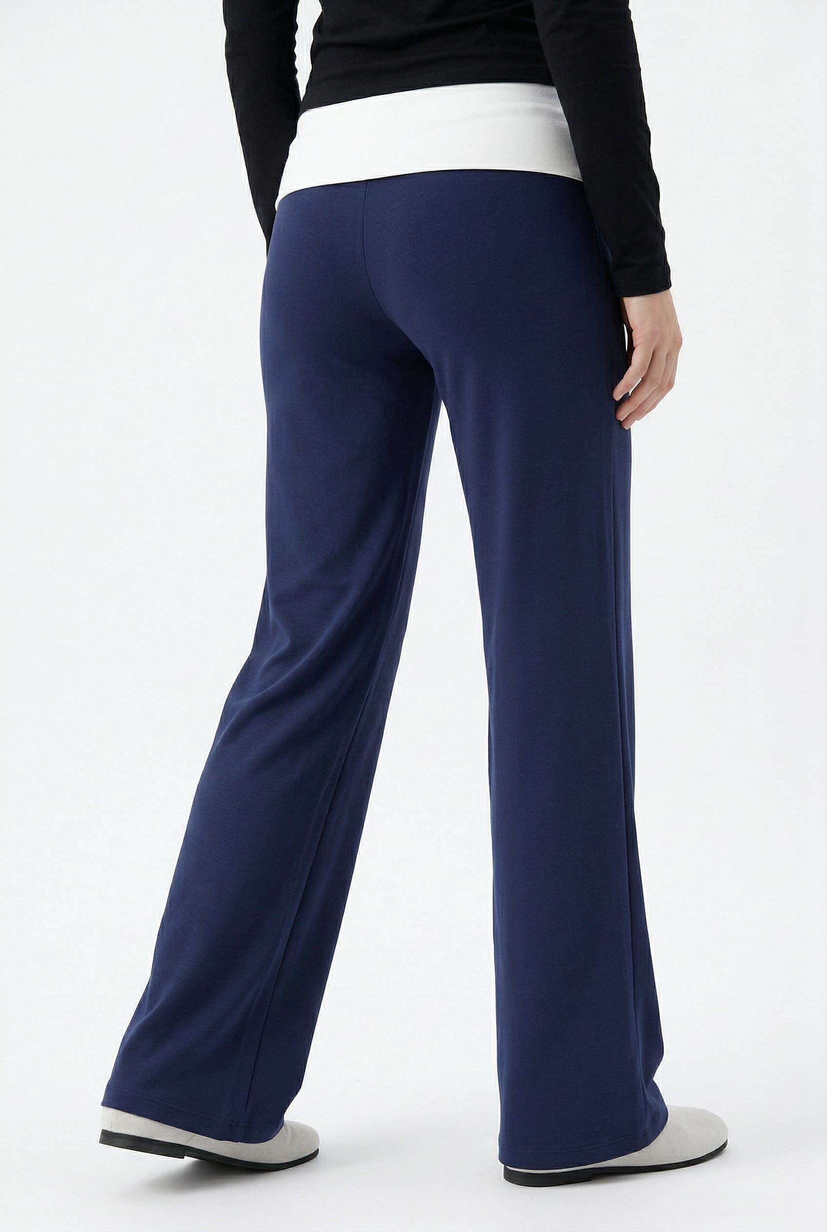 Navy Wide Leg Tailored Trousers