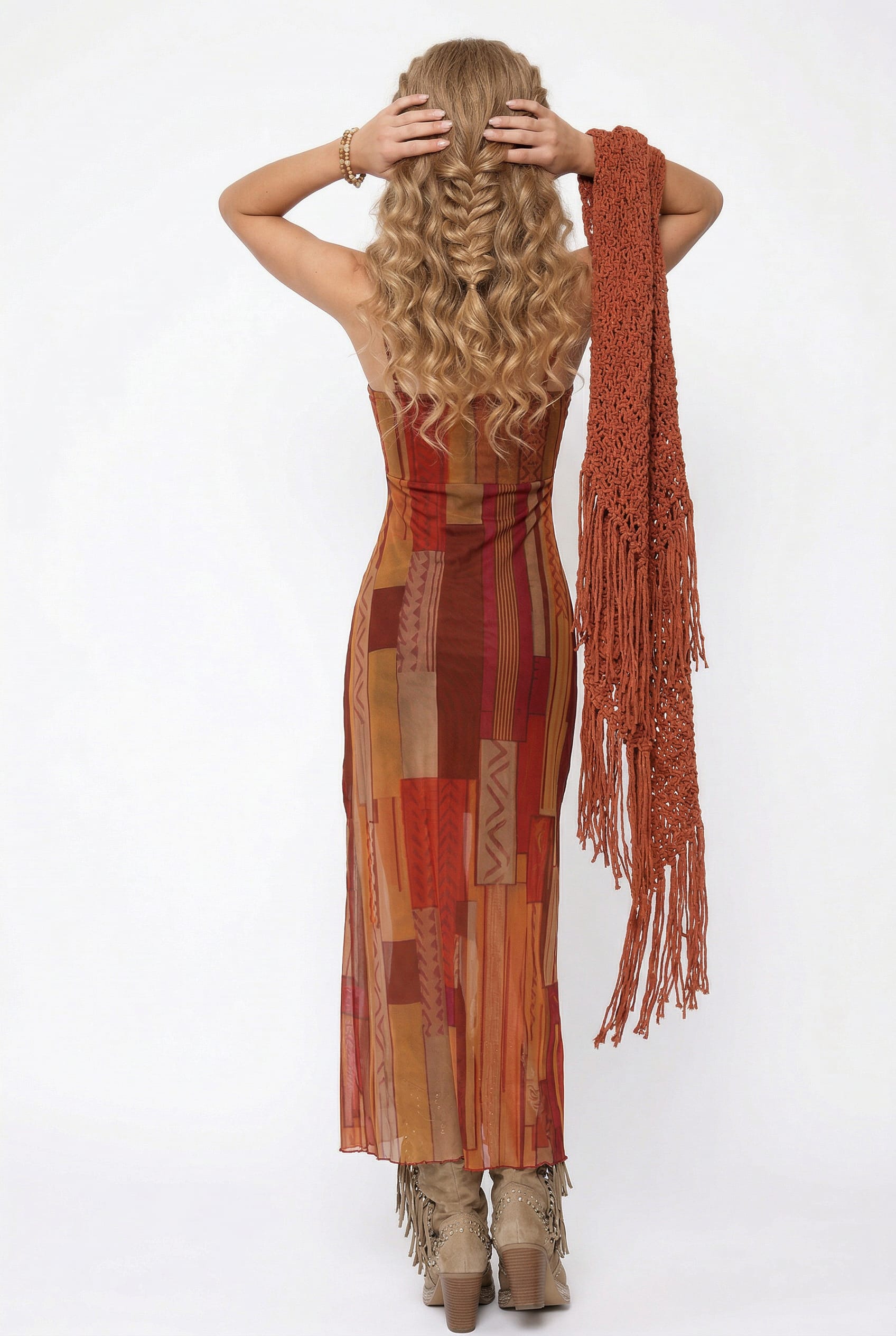 Rust Geometric Print Maxi Dress