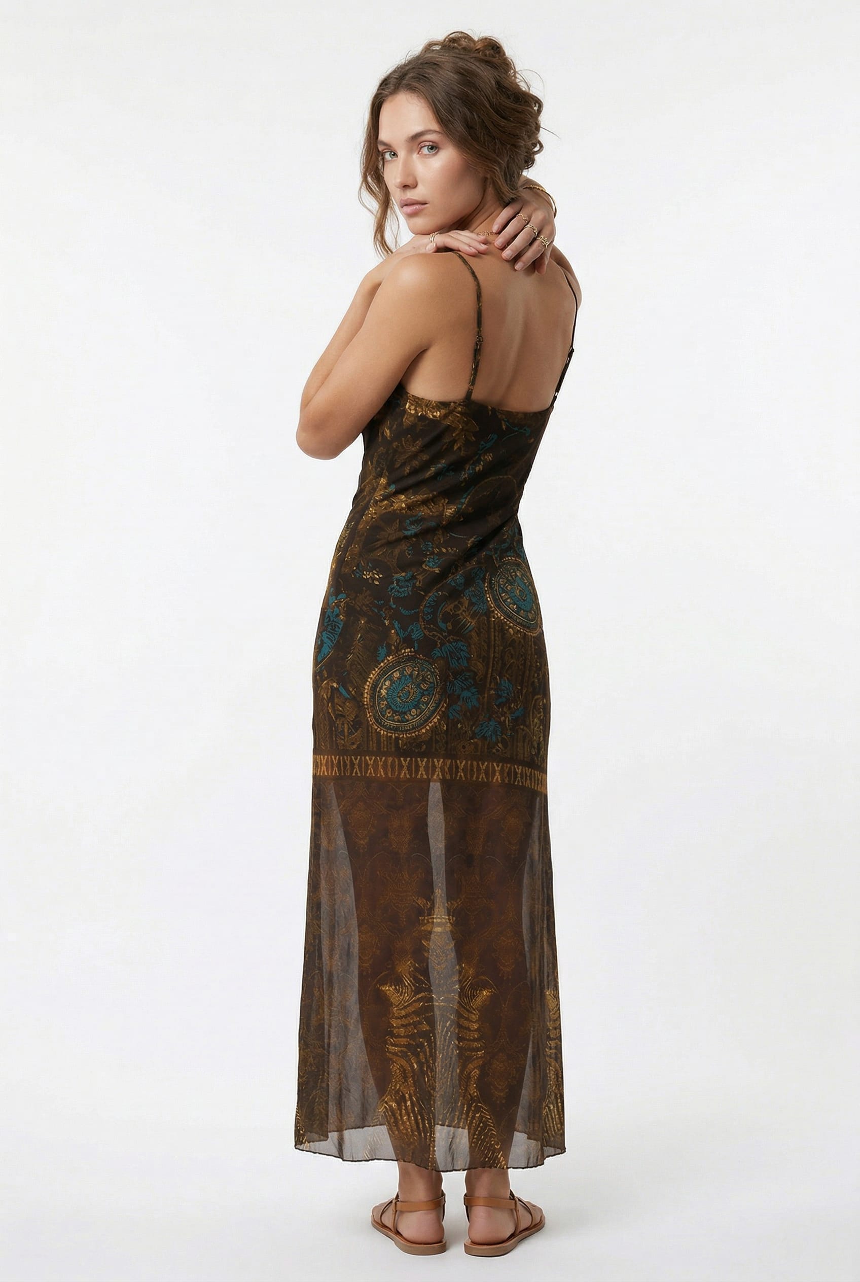Brown Paisley Sheer Maxi Dress