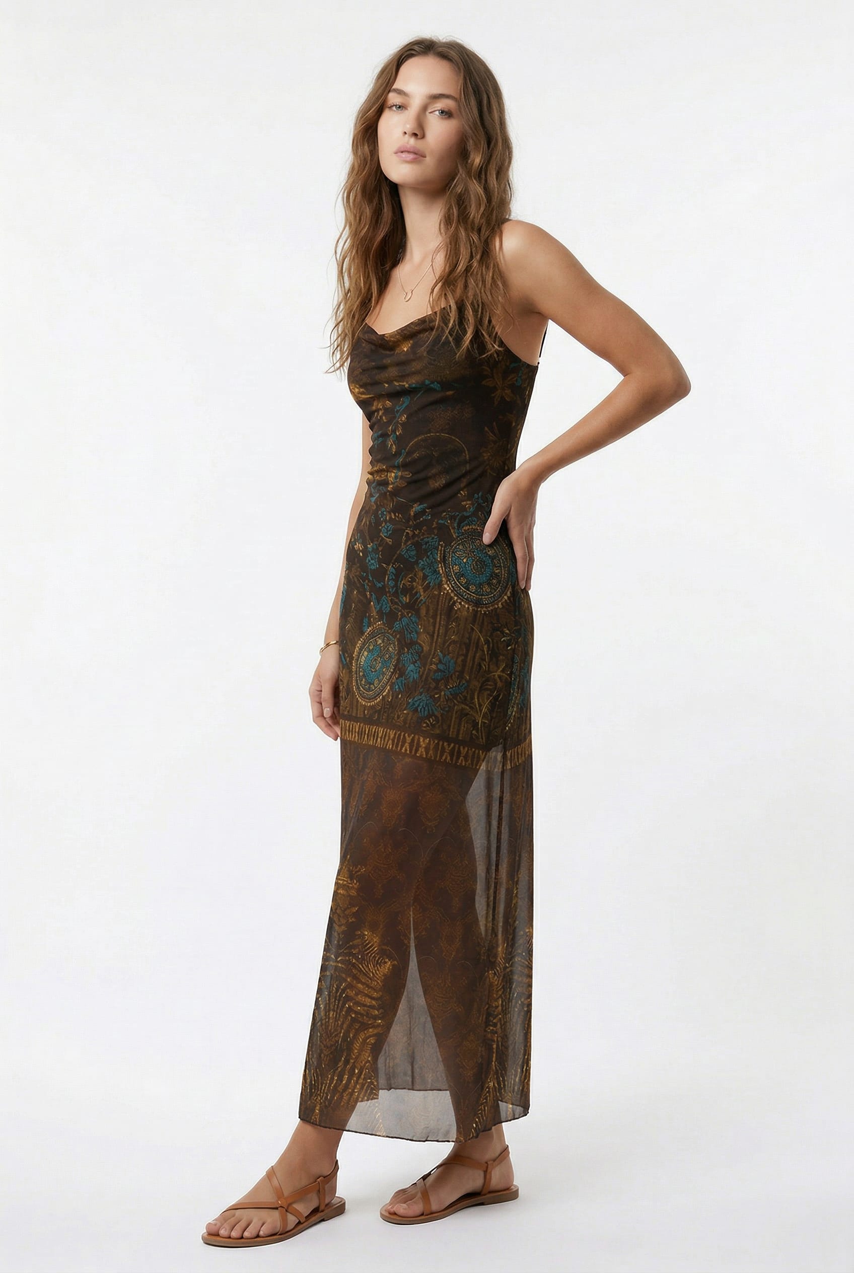 Brown Paisley Sheer Maxi Dress