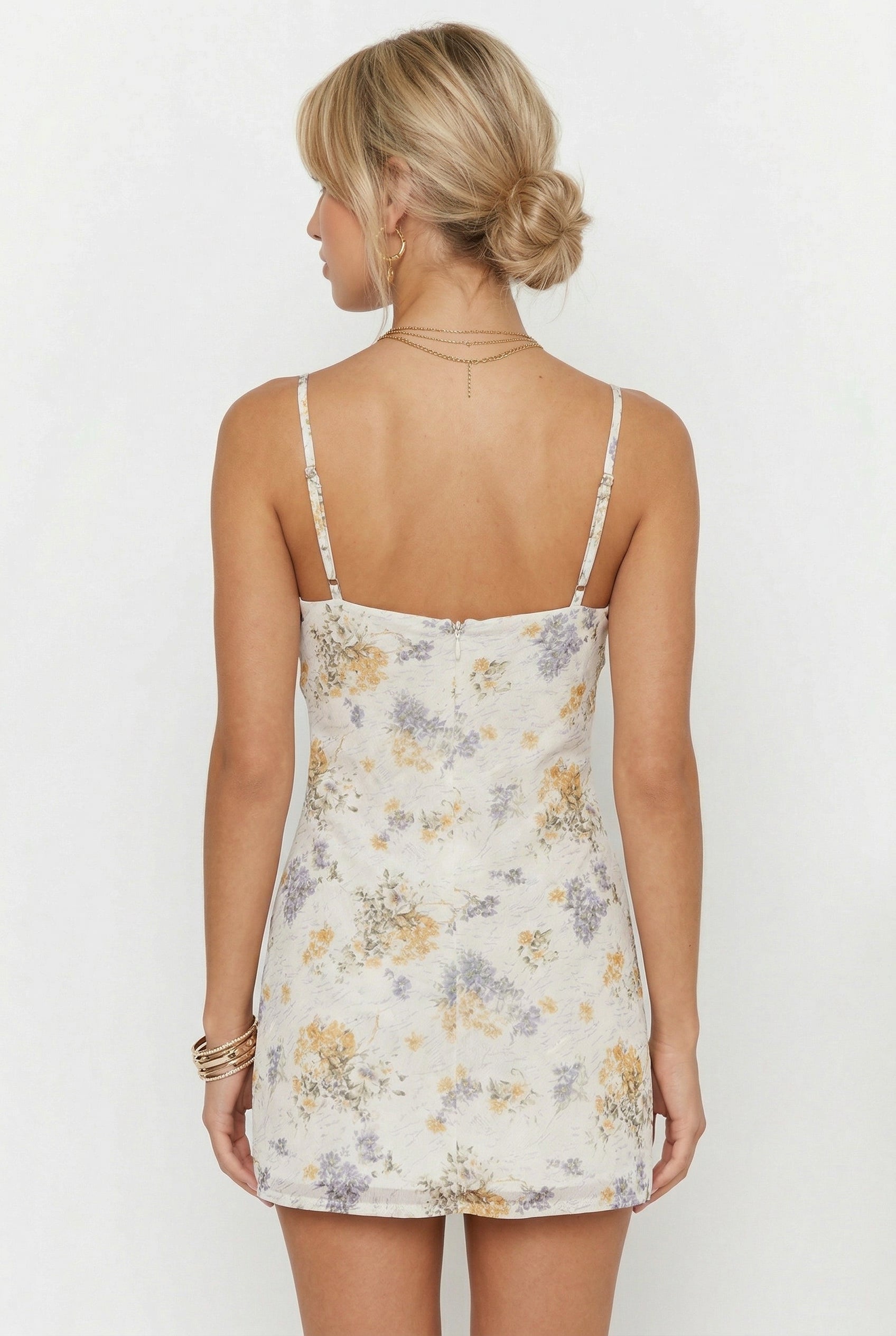 Ivory Floral Cowl Neck Mini Dress