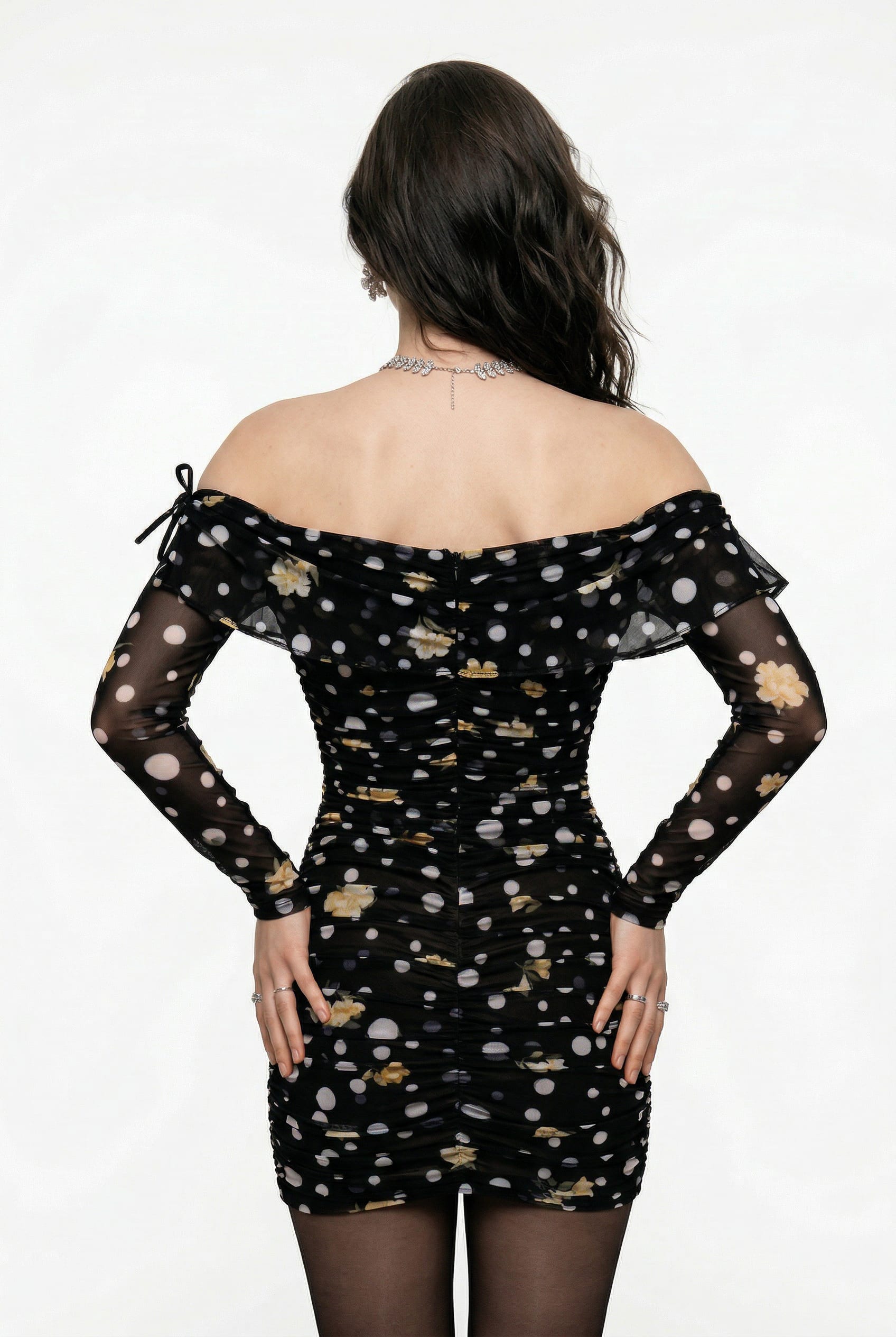 Black Polka Dot Off-Shoulder Mini Dress