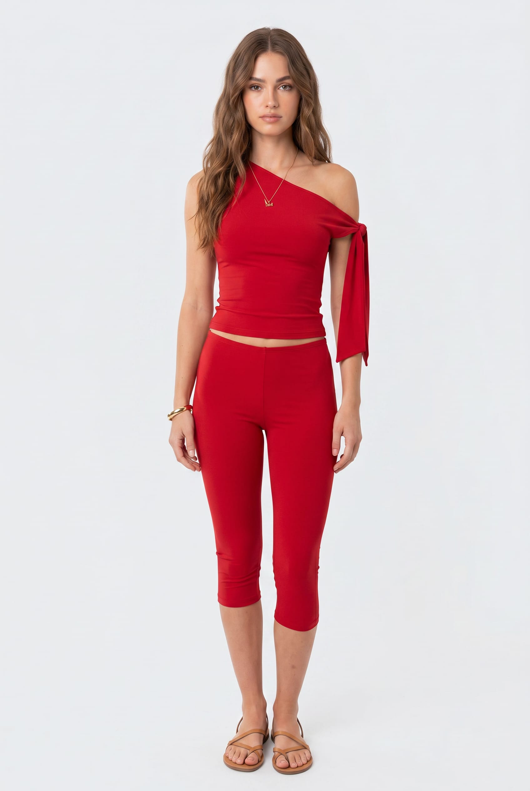 Crimson Red Cropped Athletic Tights