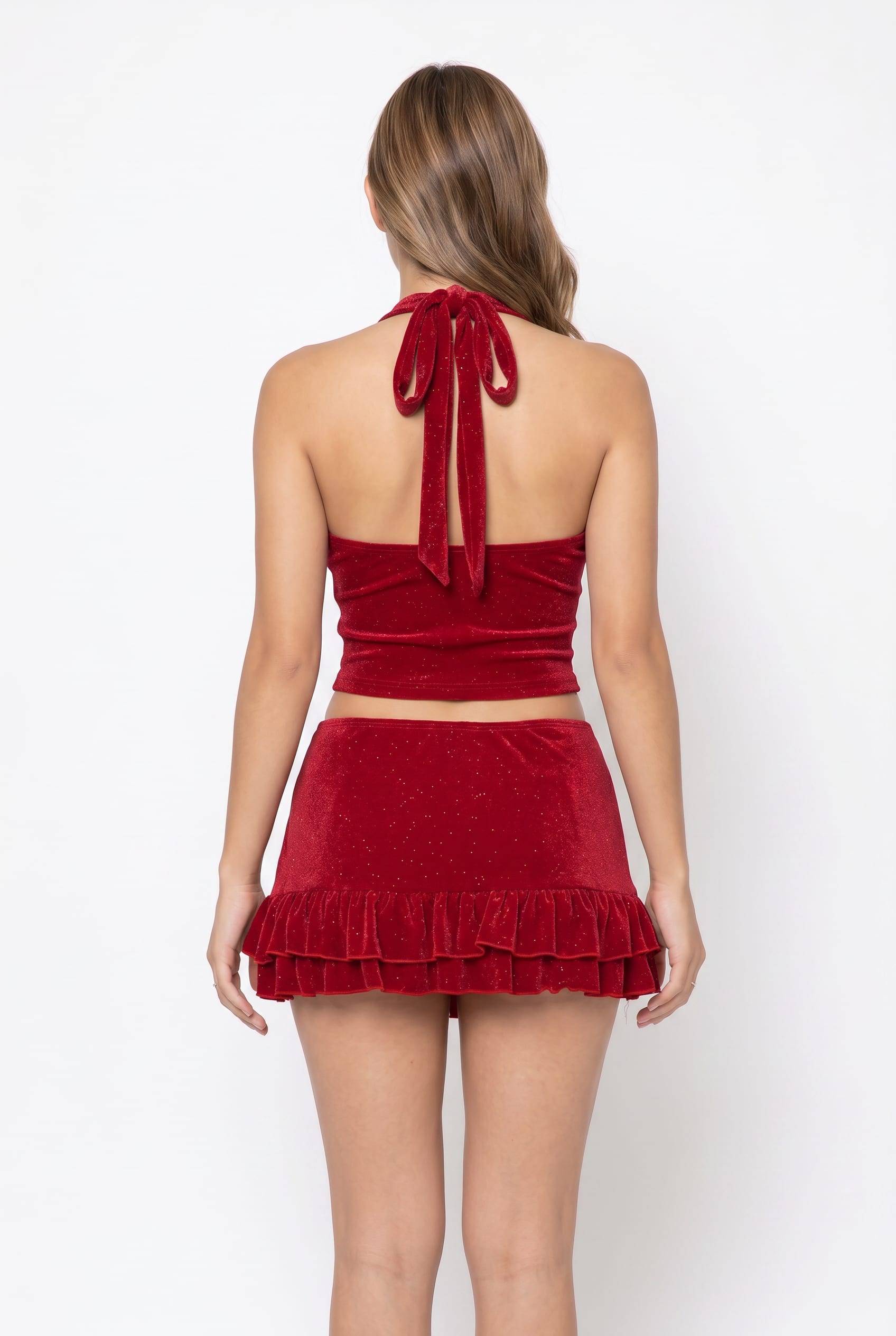 Ruby Red Velvet Halter Co-ord Set