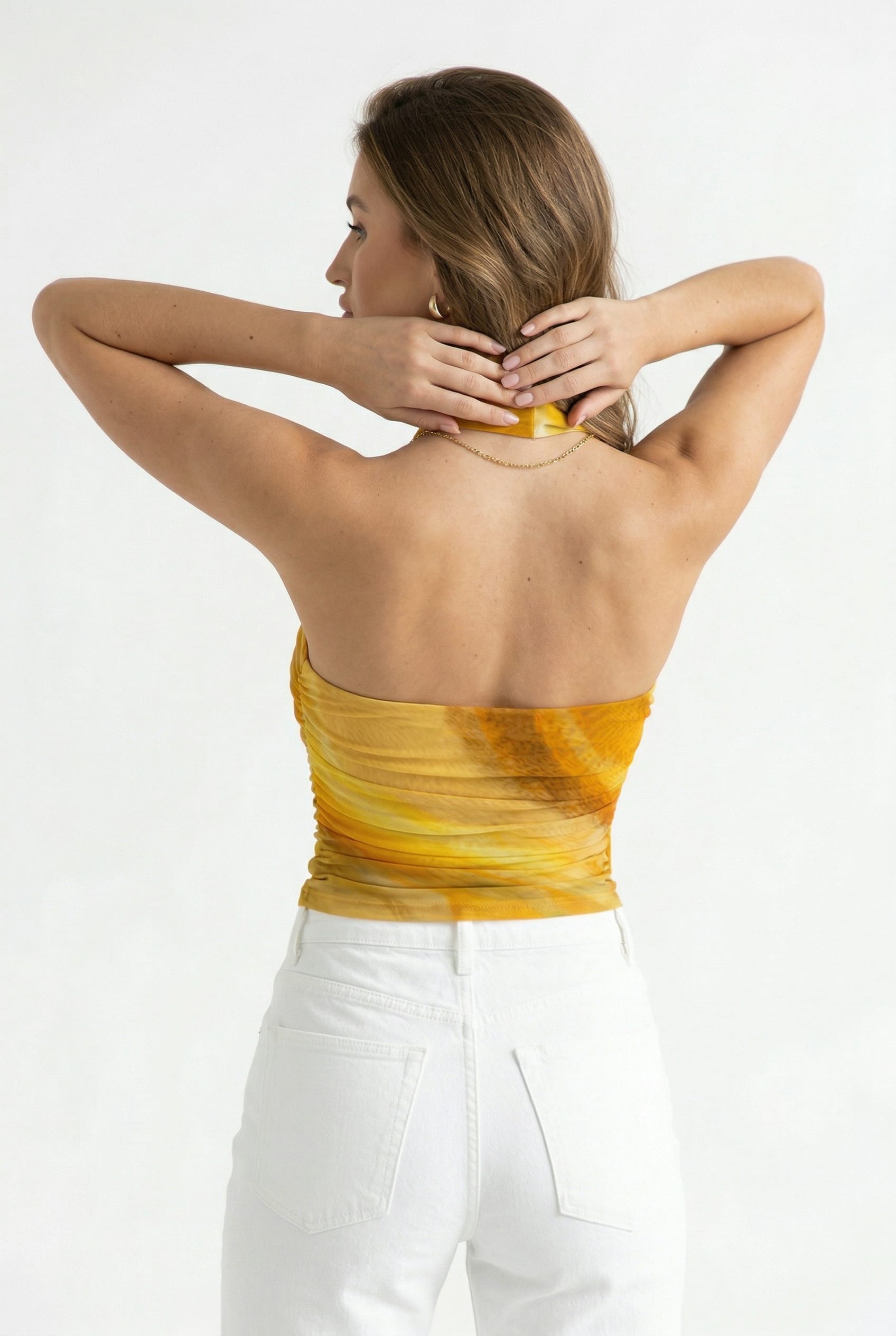 Golden Yellow Halter Mesh Top