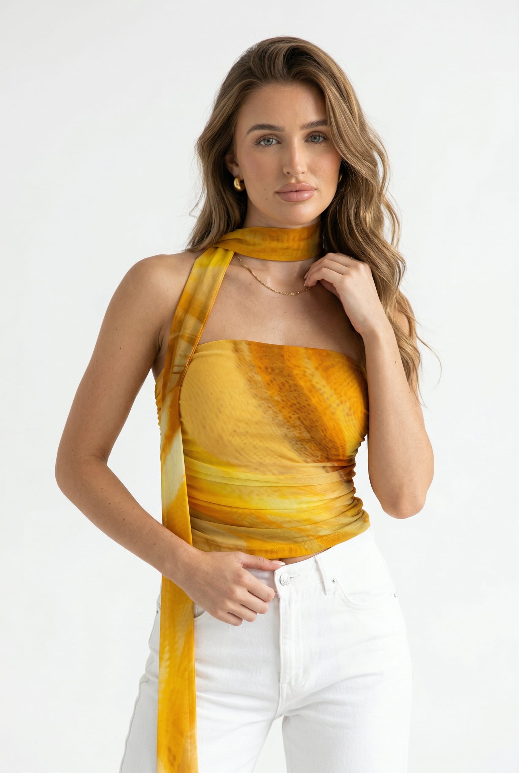 Golden Yellow Halter Mesh Top