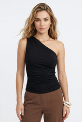 Black One Shoulder Ruched Top