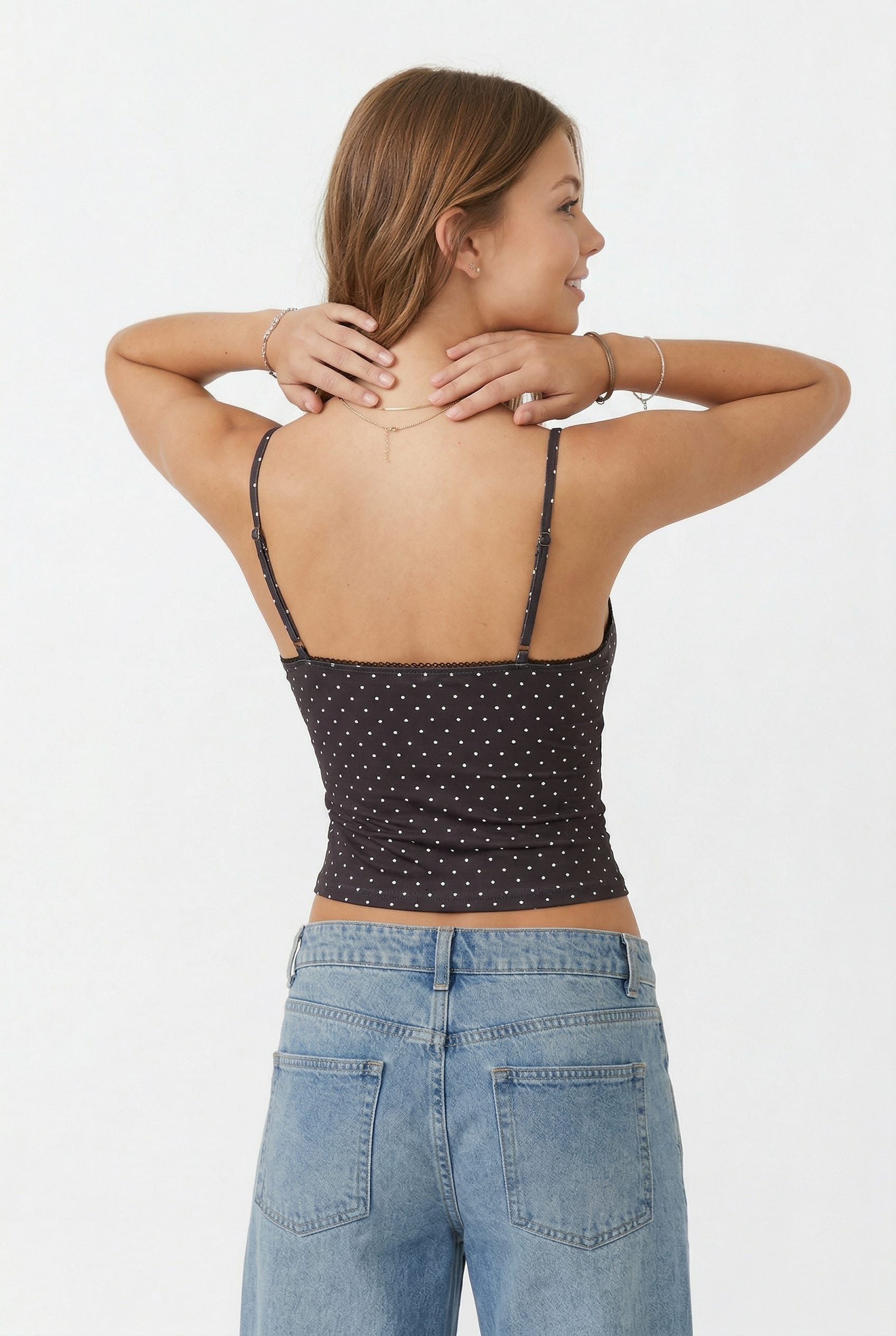 Black Polka Dot Cropped Cami Top