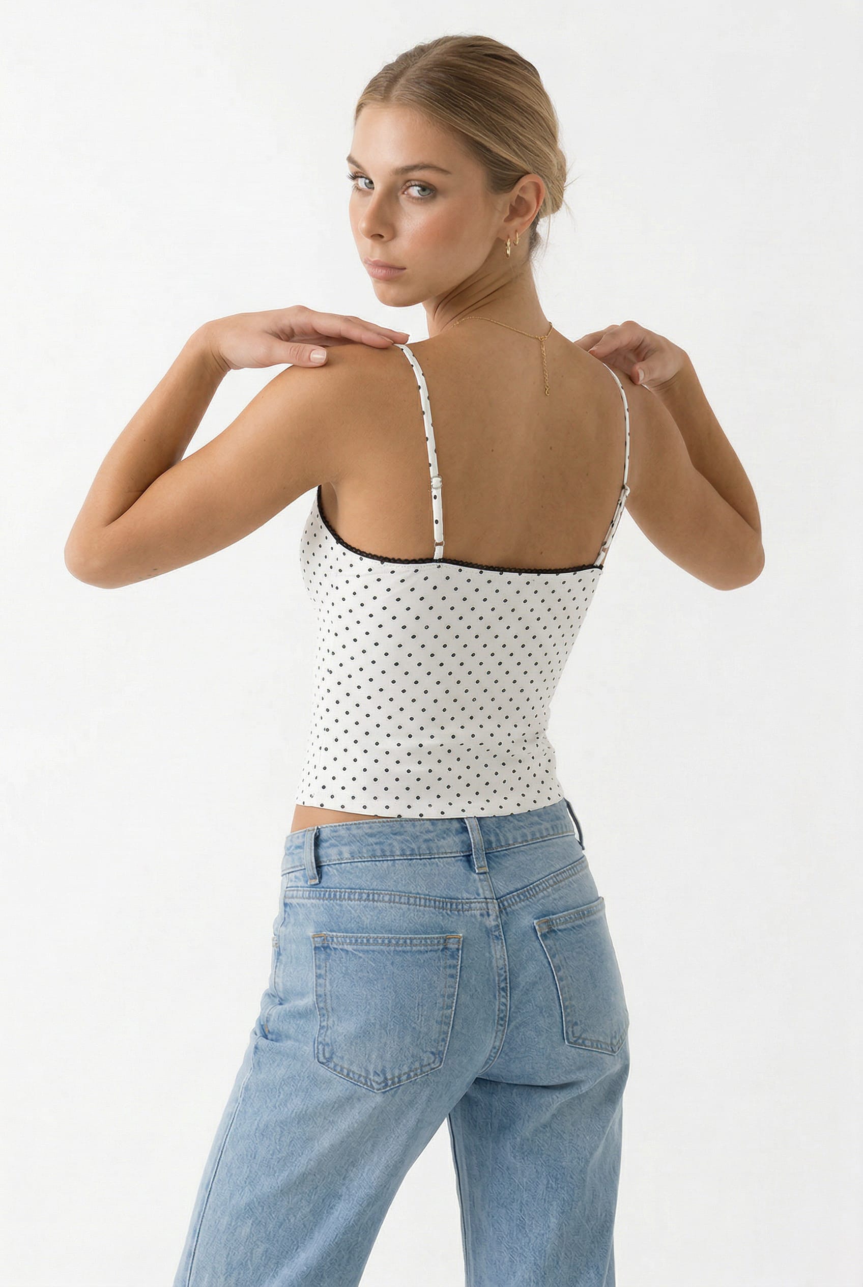 White Polka Dot Fitted Cami Top
