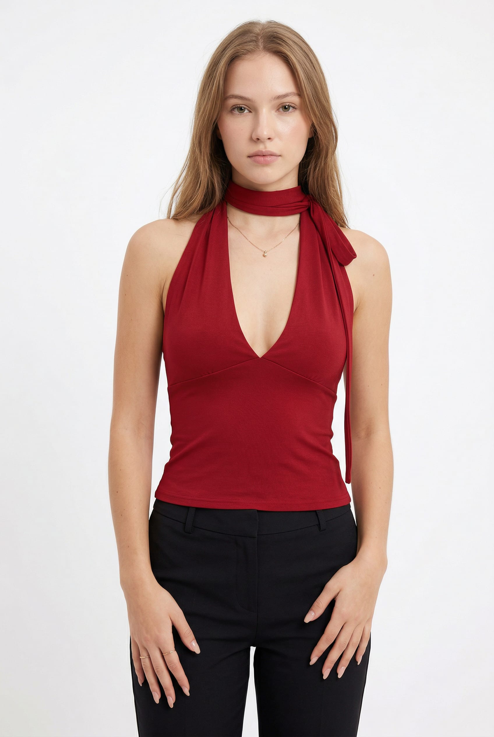 Deep Red Halter Cutout Top
