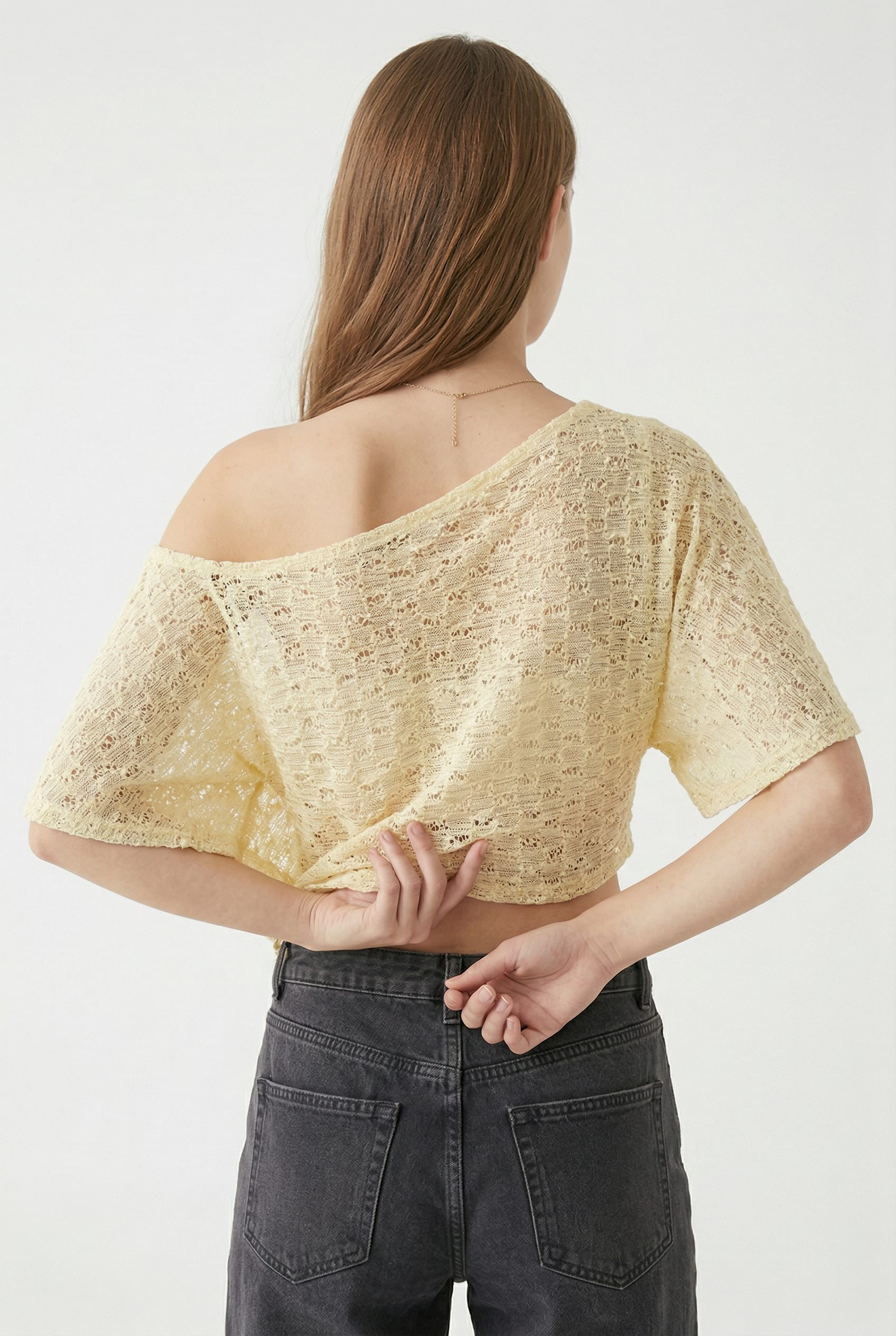 Butter Yellow Asymmetric Open-Knit Top