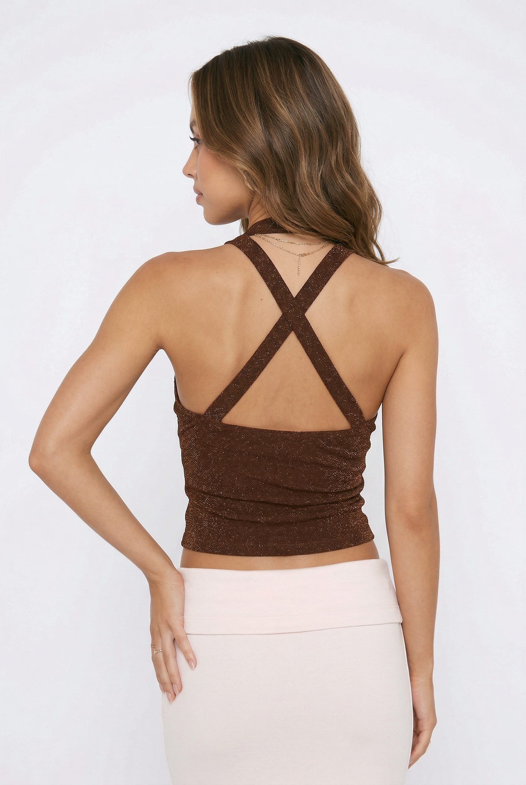 Bronze Shimmer Halter Neck Top