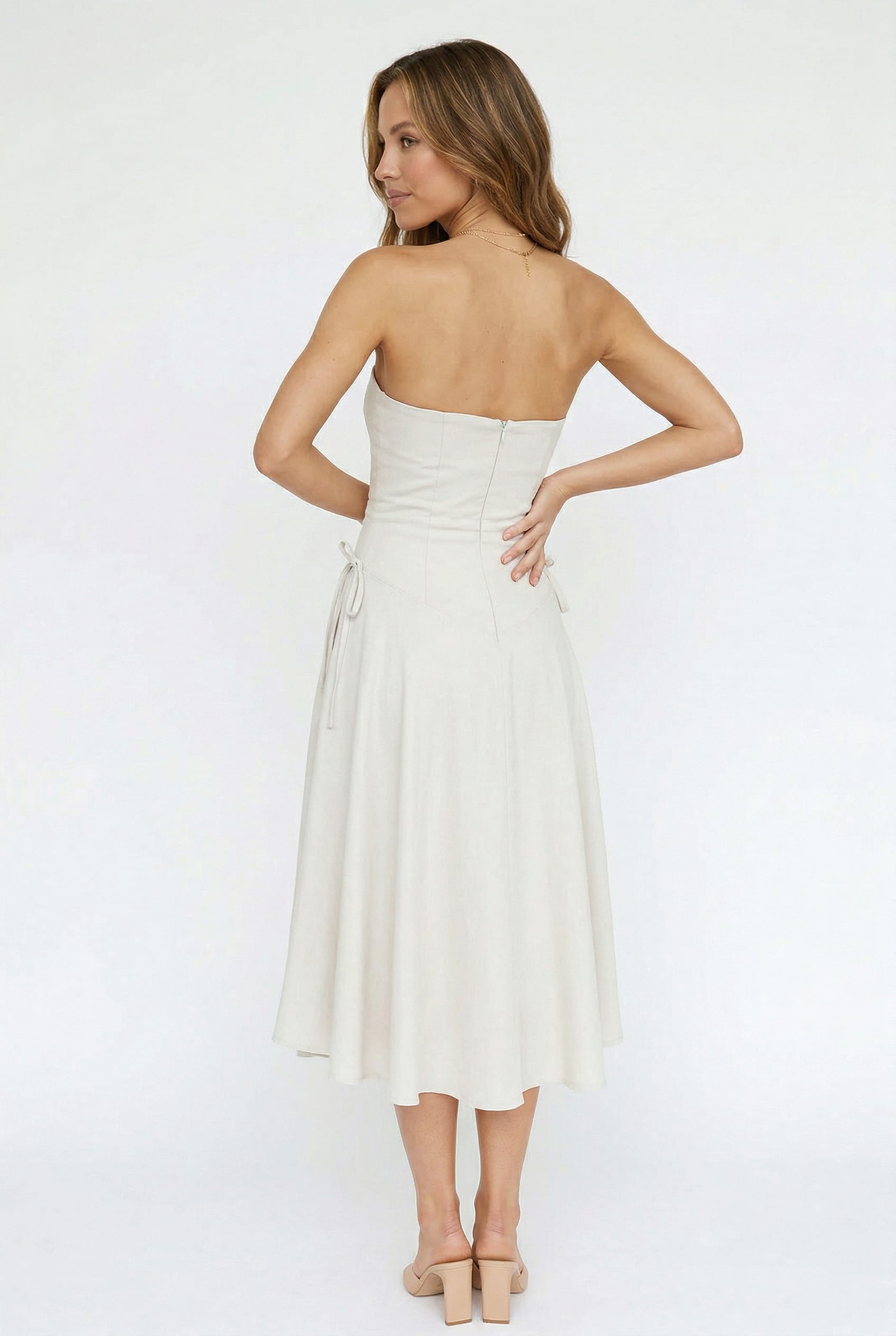 Ivory Strapless Midi Wrap Dress