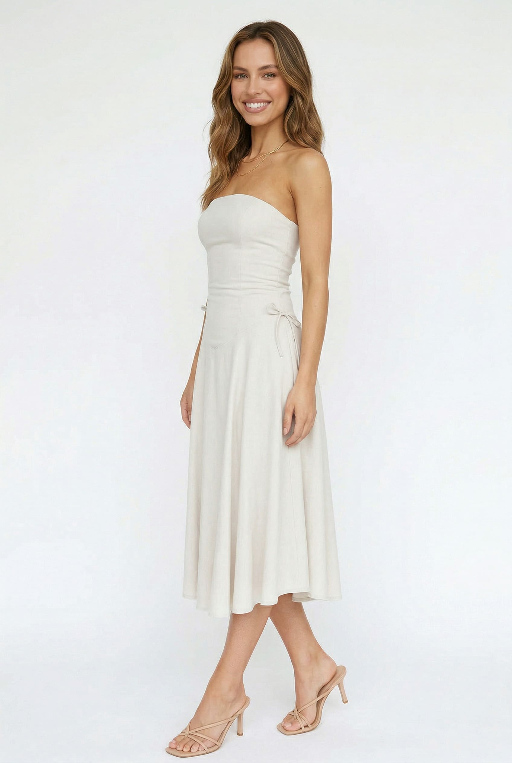 Ivory Strapless Midi Wrap Dress