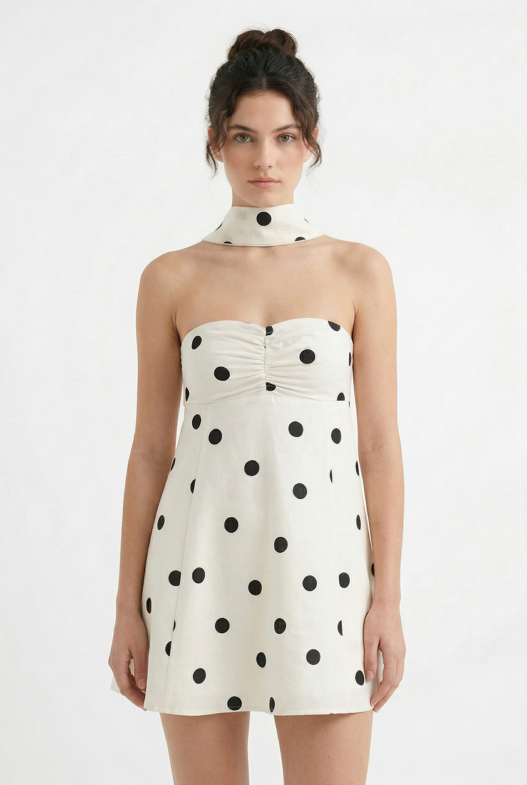 Ivory Polka Dot Strapless Mini Dress