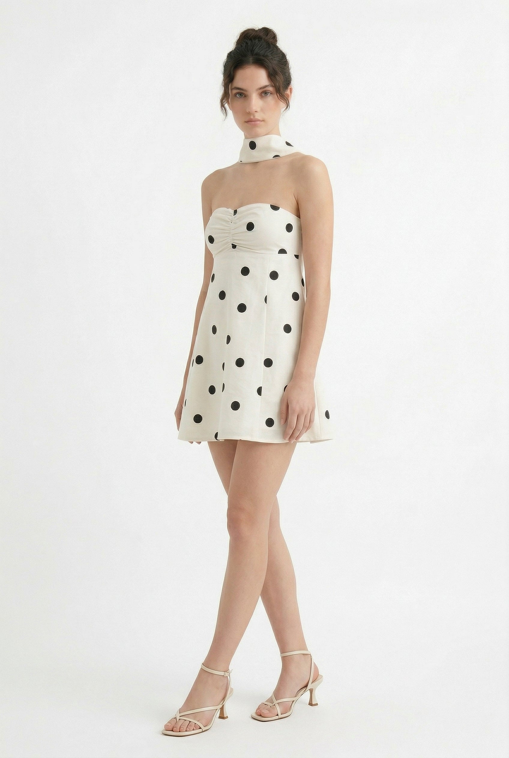 Ivory Polka Dot Strapless Mini Dress