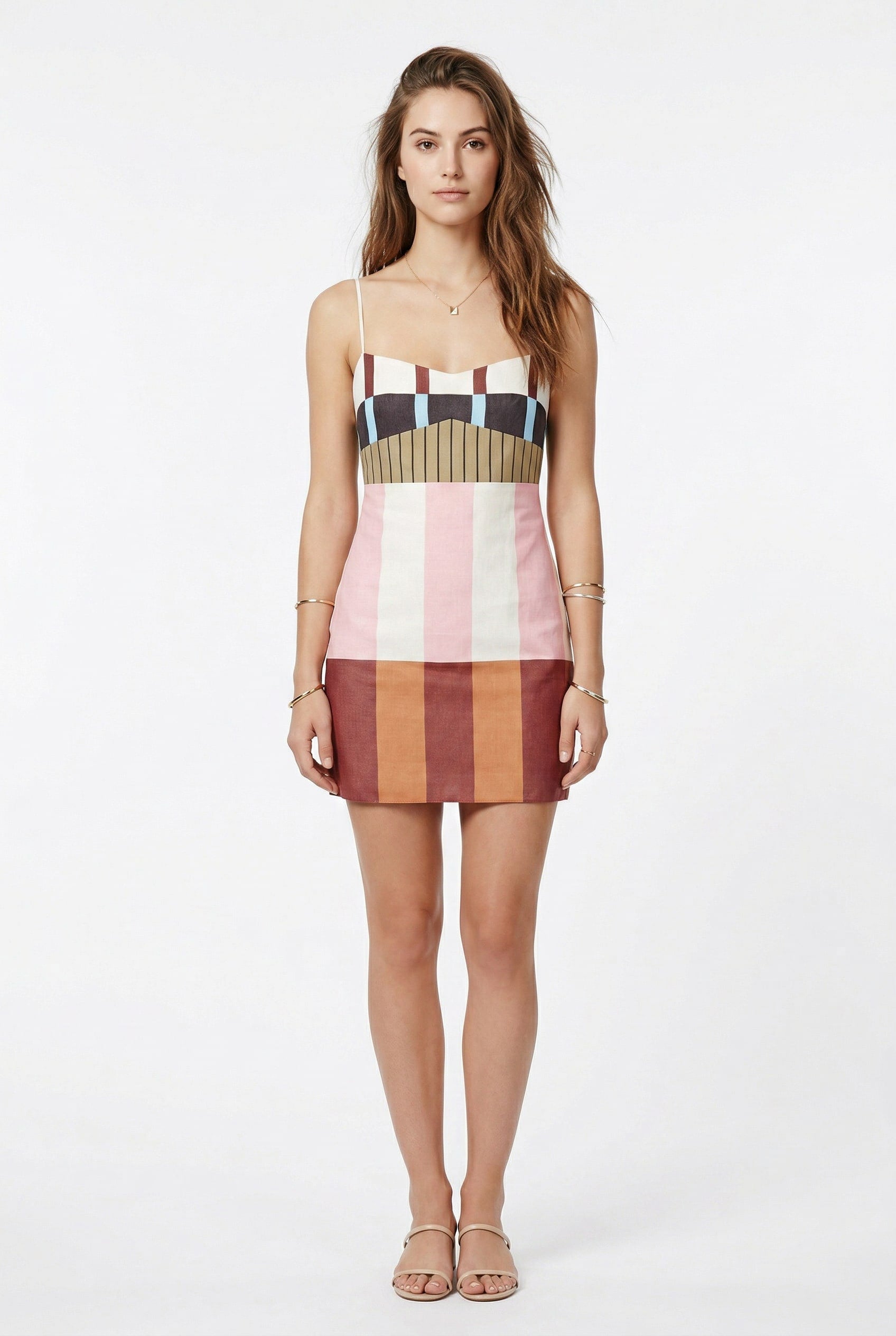 Multicolor Striped Mini Slip Dress