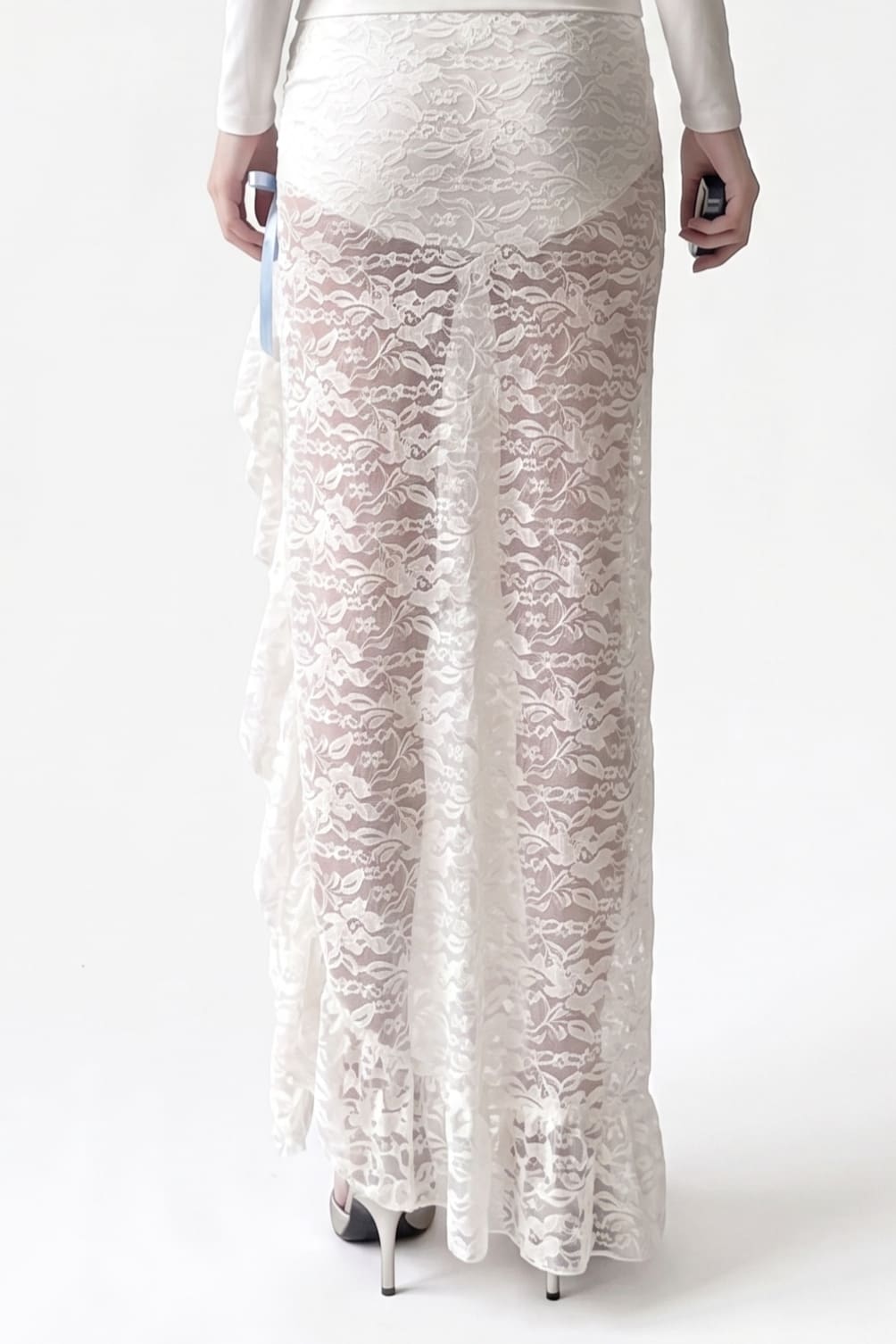 Ivory Lace Asymmetric Maxi Skirt