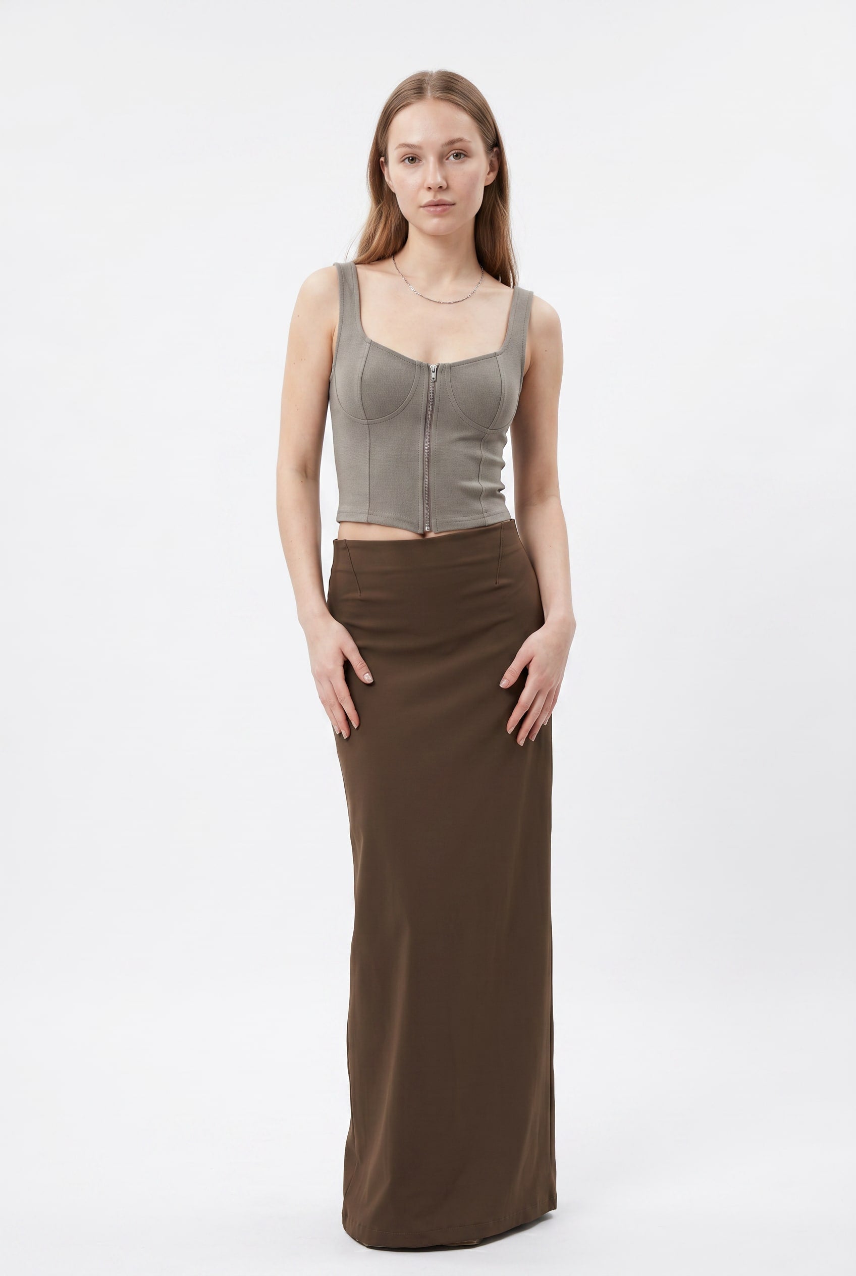 Chocolate Brown Satin Maxi Skirt