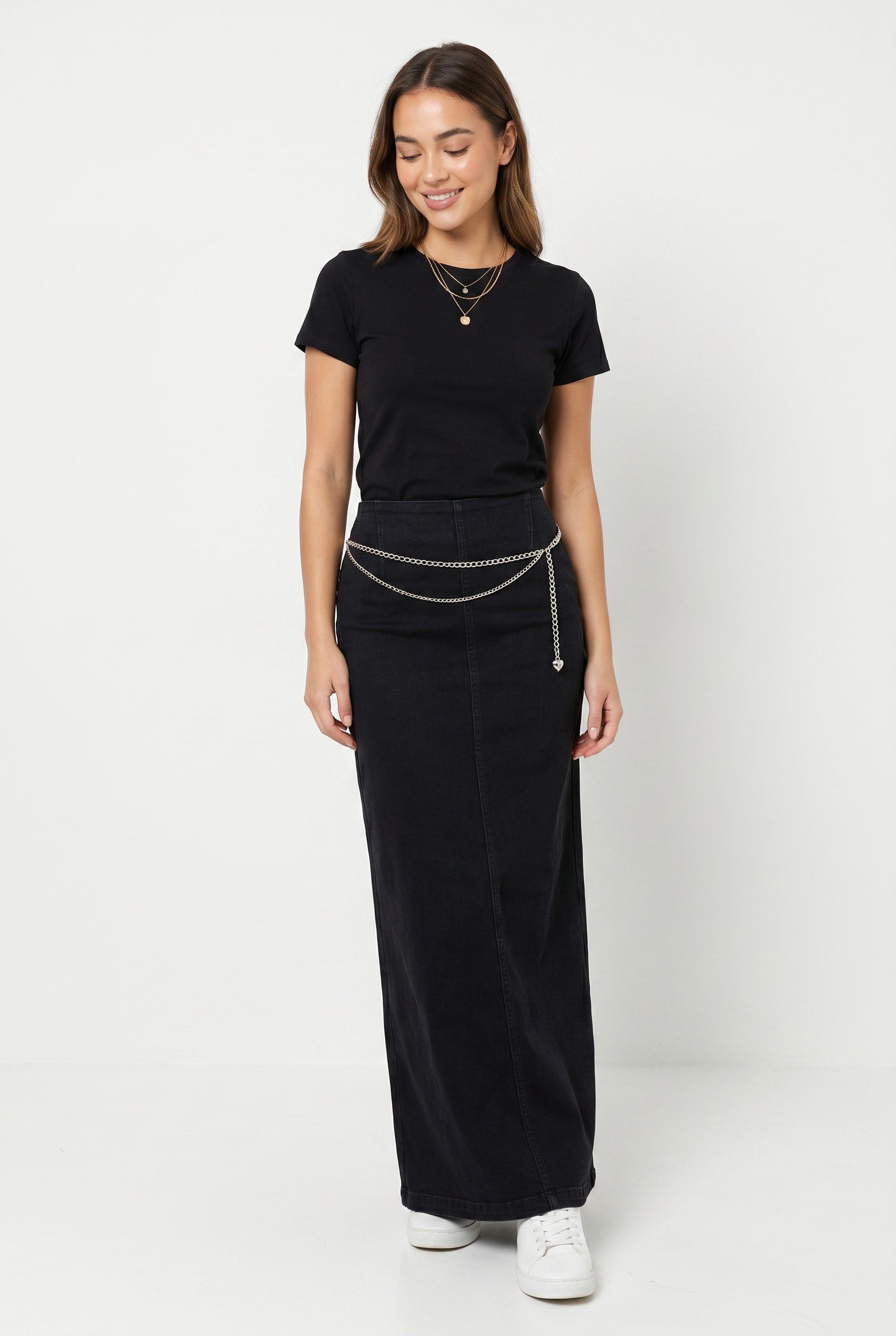 Black Denim Maxi Skirt