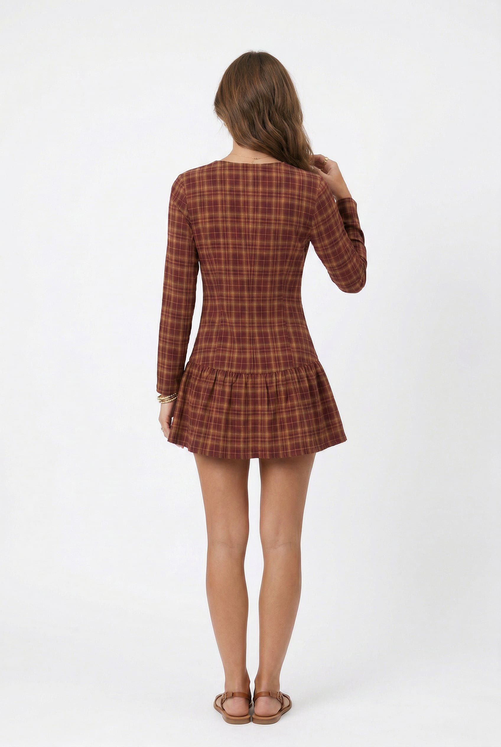 Rust Plaid Button-Front Mini Dress