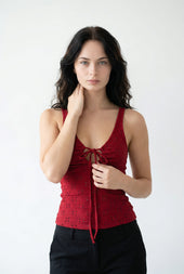Crimson Eyelet Tie-Front Tank Top
