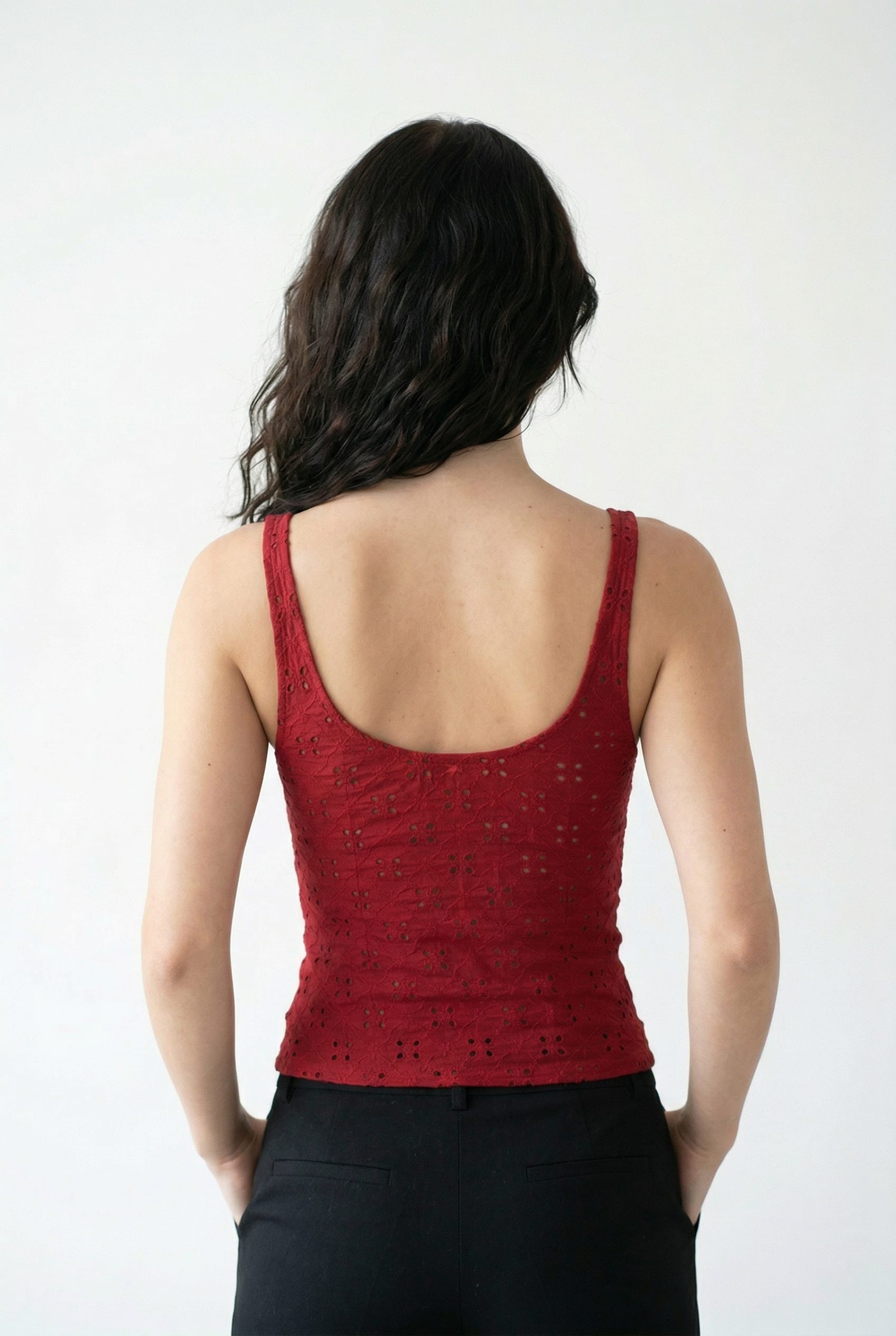 Crimson Eyelet Tie-Front Tank Top