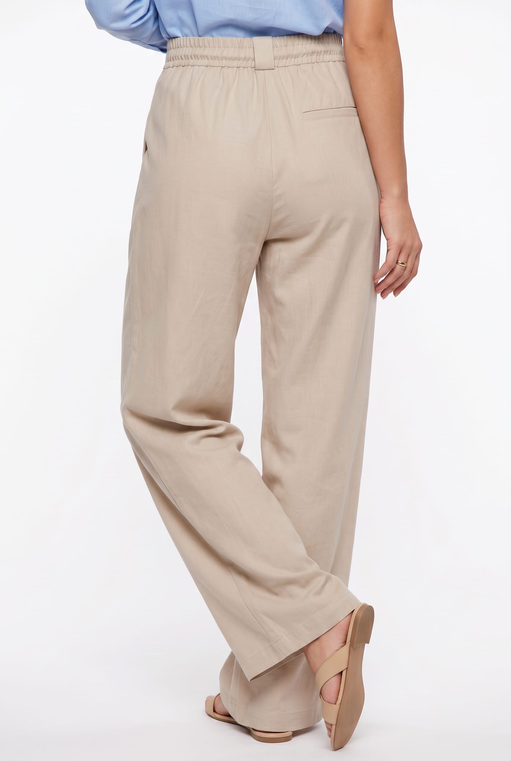 Beige High-Waisted Belted Paperbag Trousers