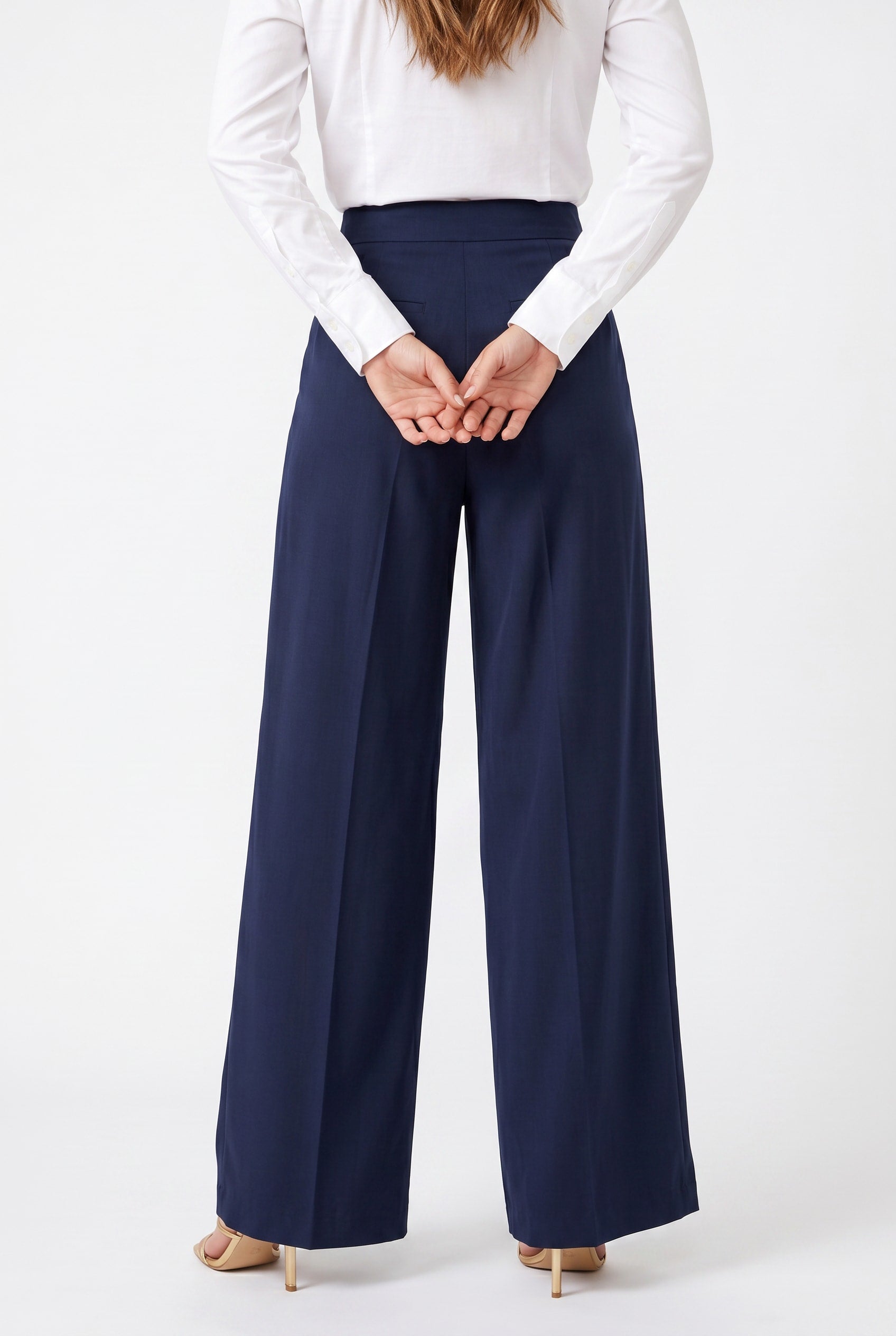 Navy Wide Leg Pleated Trousers