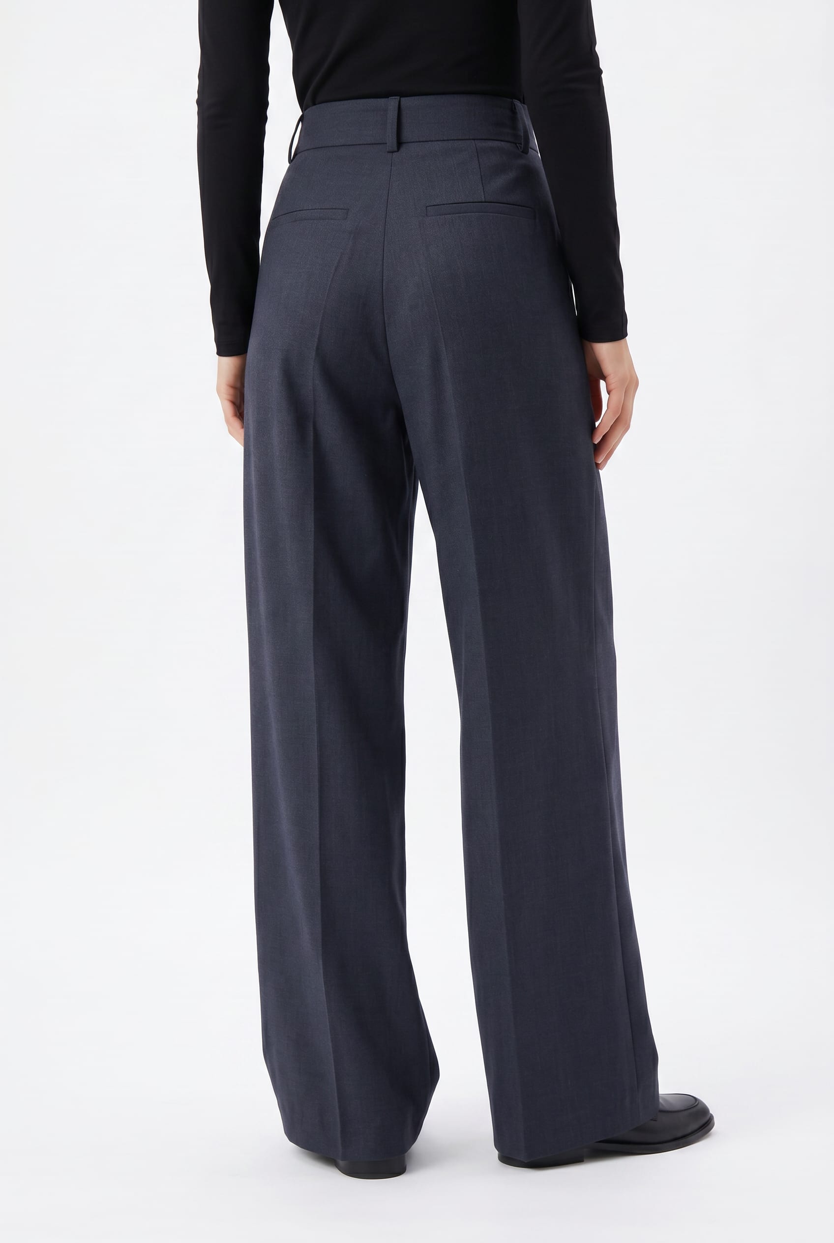Navy Wide Leg Pleated Trousers