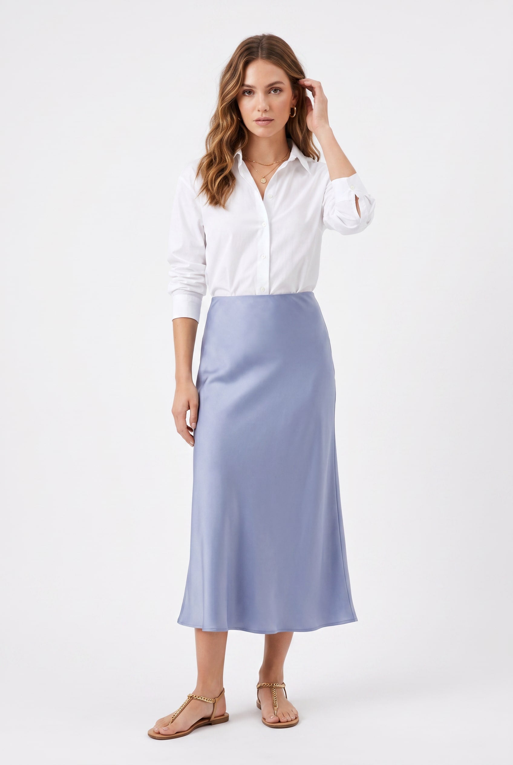 Lavender Satin Midi Slip Skirt