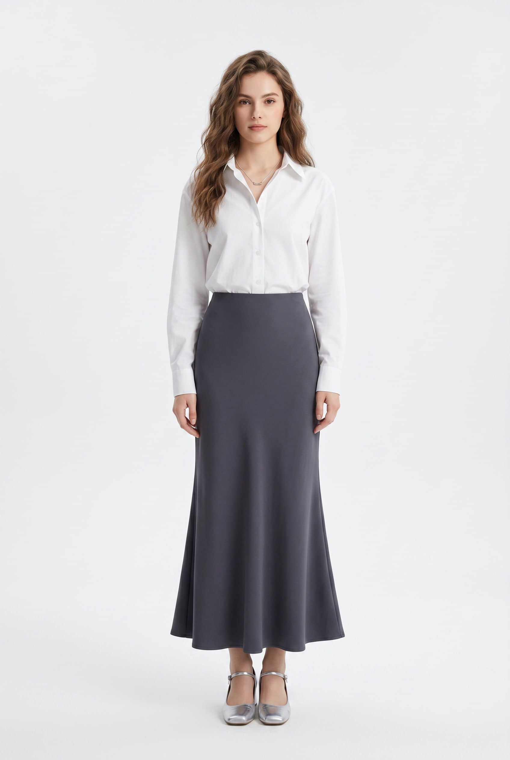Charcoal Grey Flared Maxi Skirt