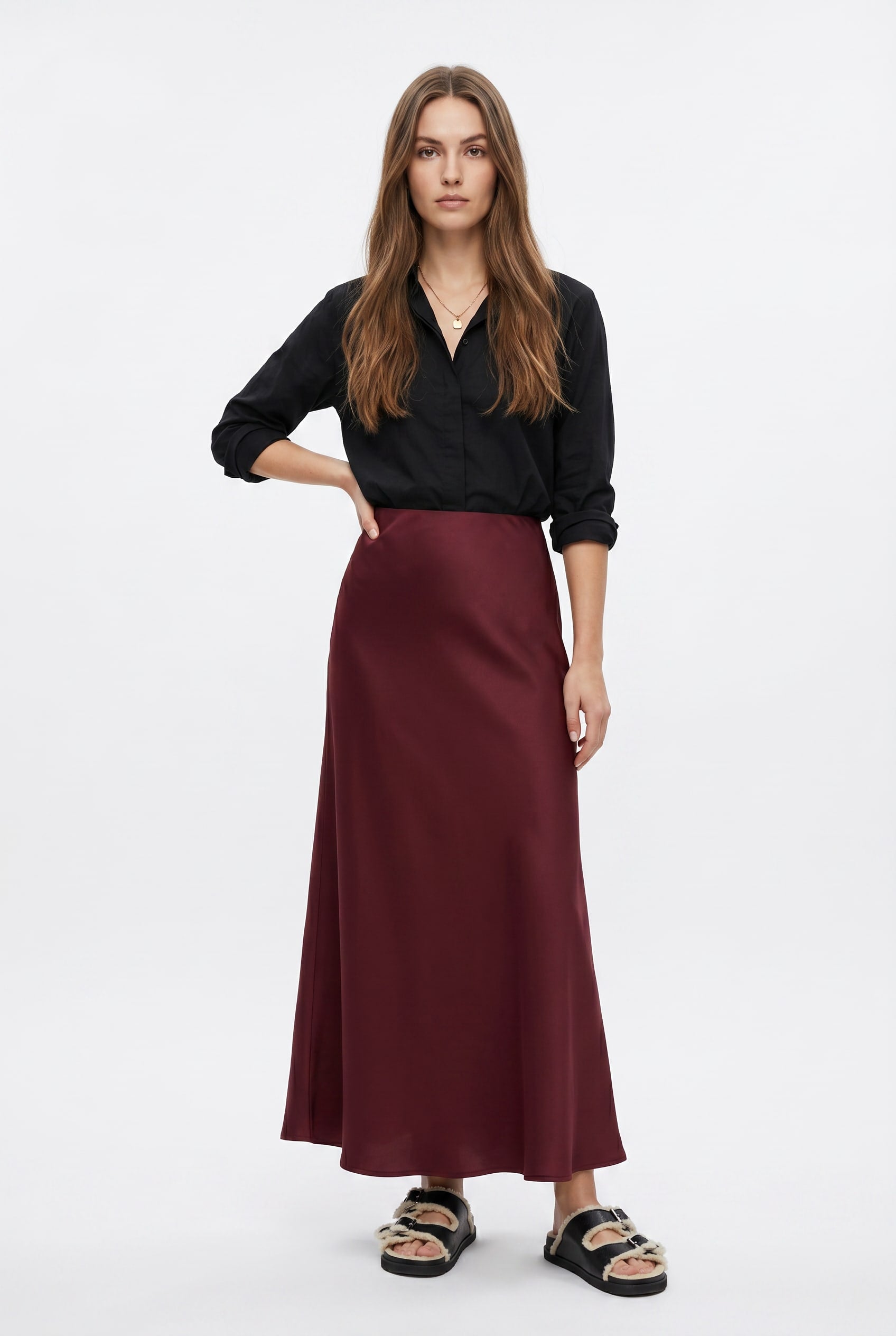 Burgundy Satin Maxi Slip Skirt