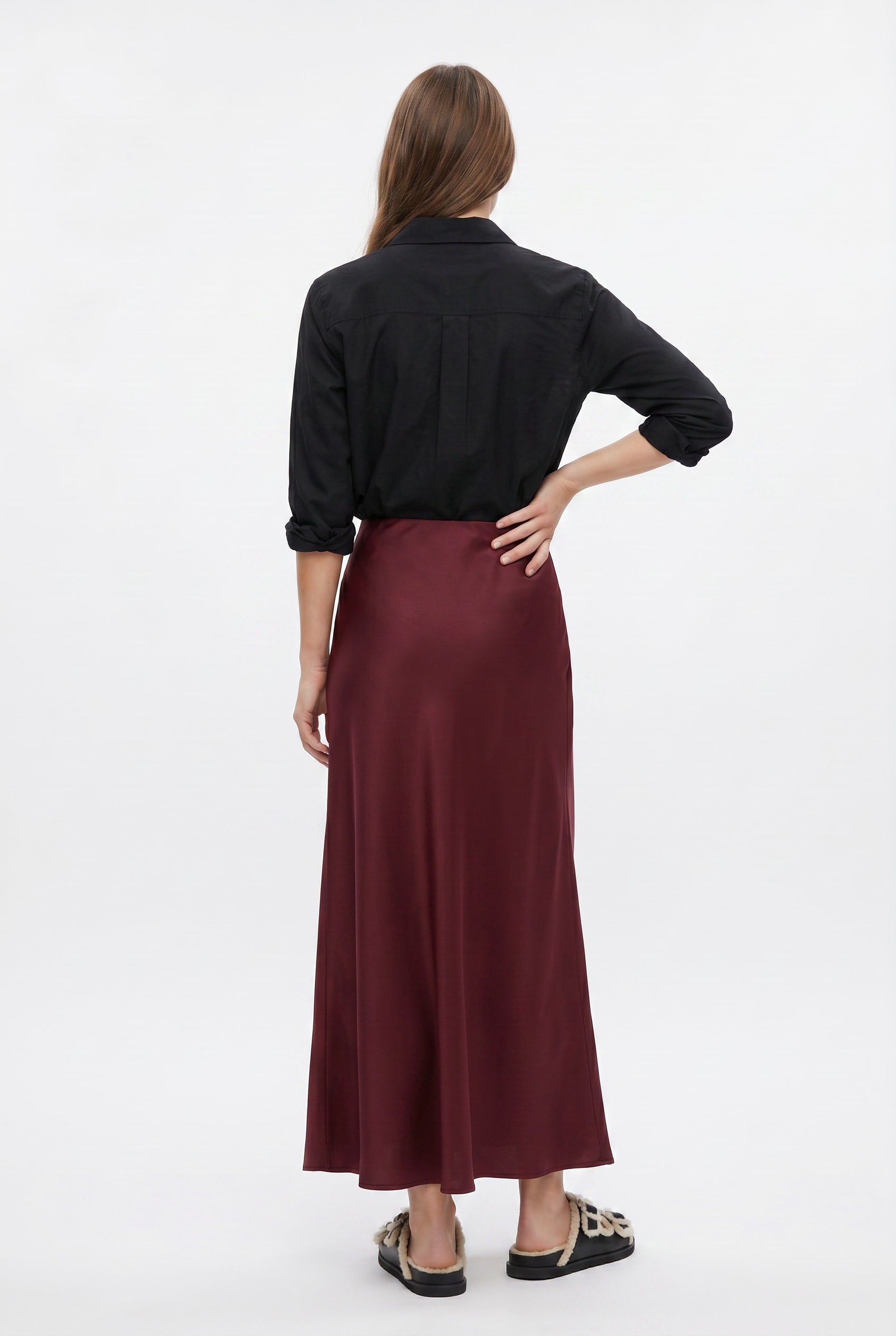 Burgundy Satin Maxi Slip Skirt