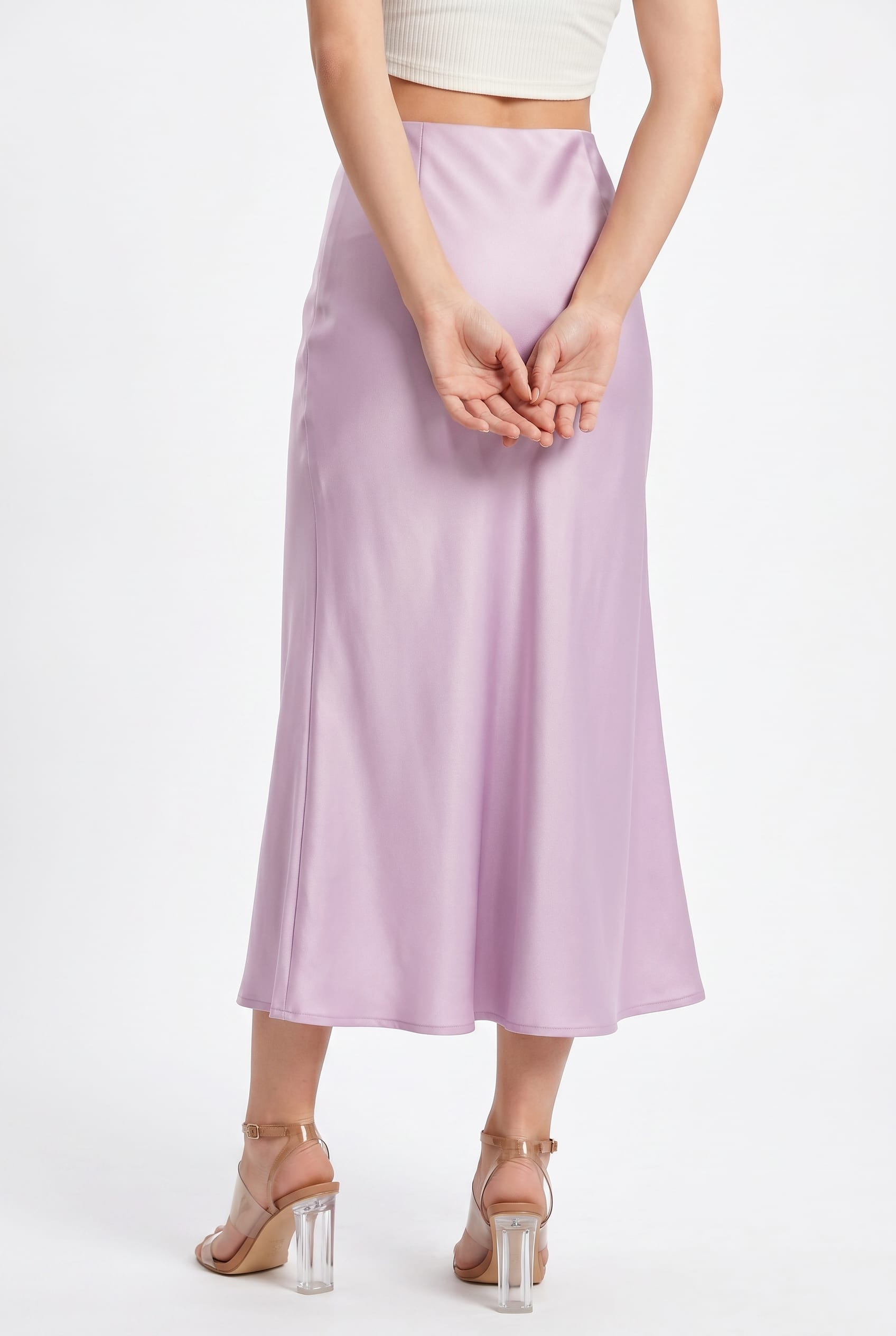 Lilac Satin Midi Slip Skirt