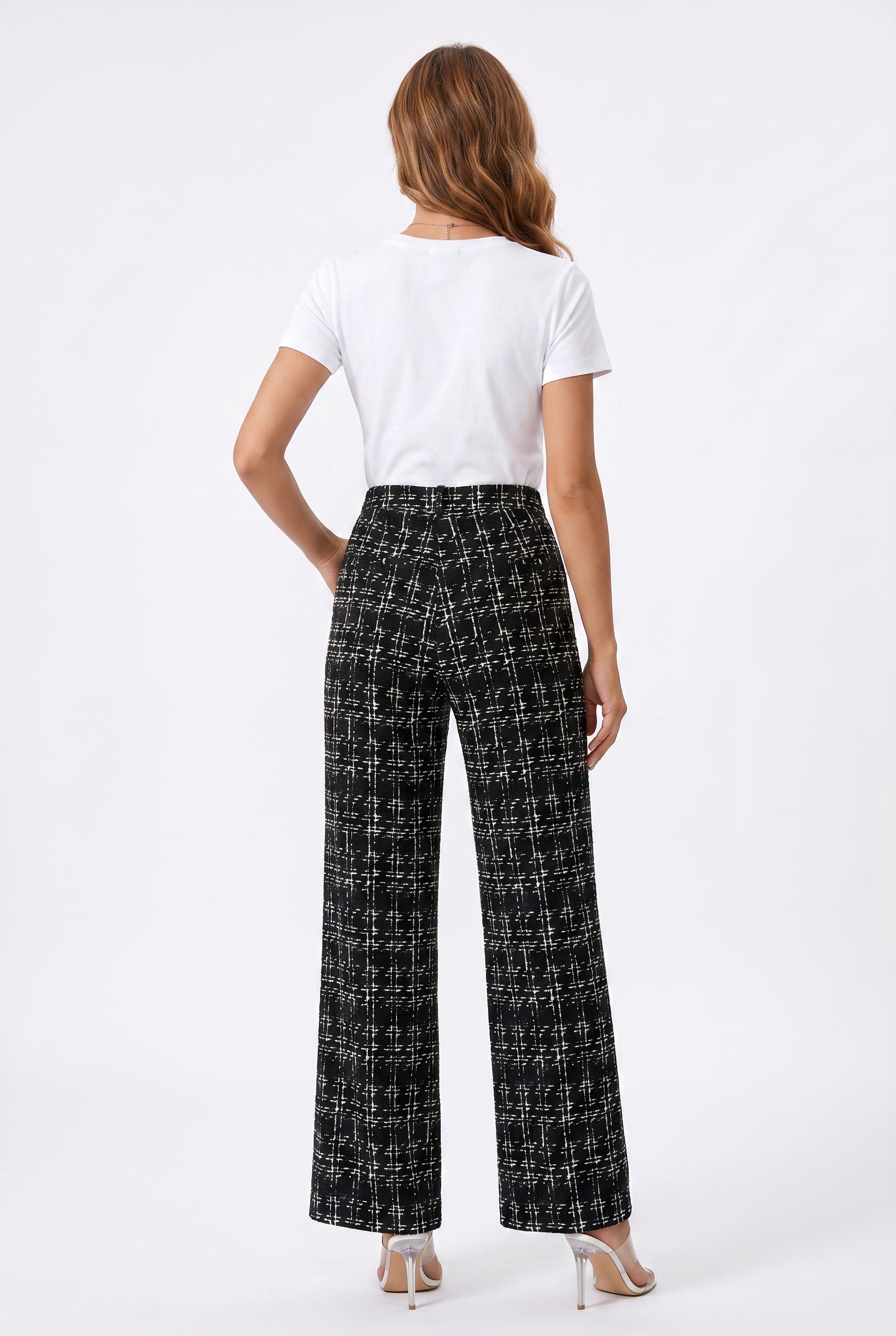 Black White Check Wide Leg Trousers