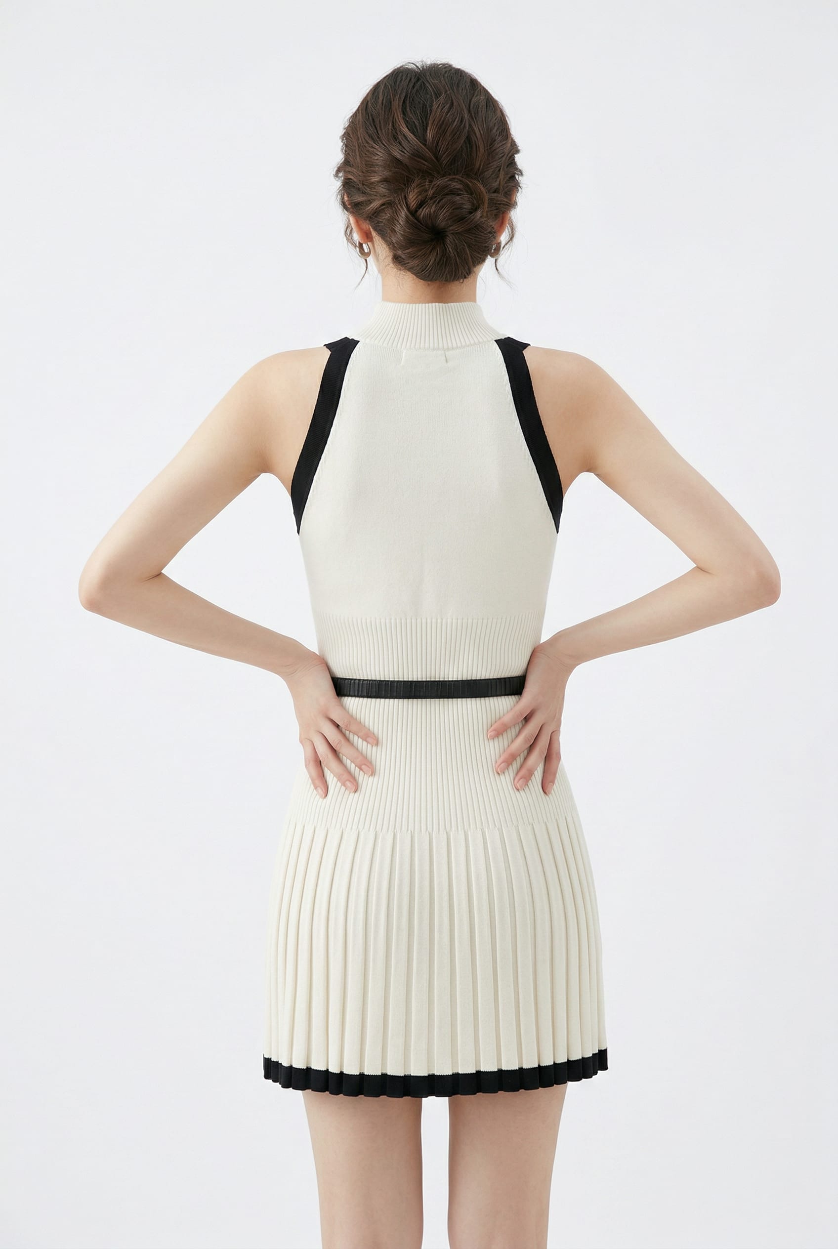 Ivory Pleated Knit Mini Dress