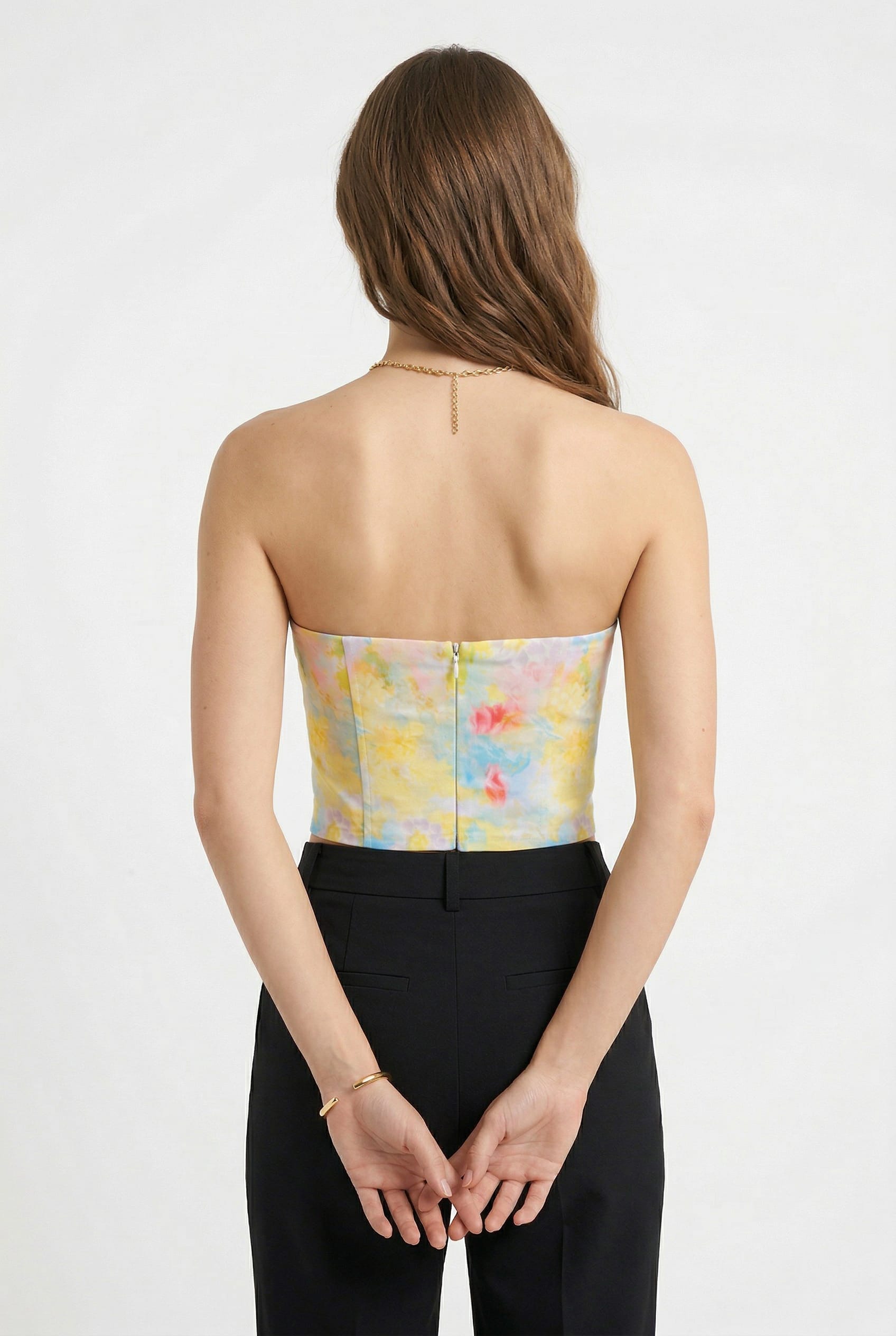 Watercolor Floral Strapless Corset Top